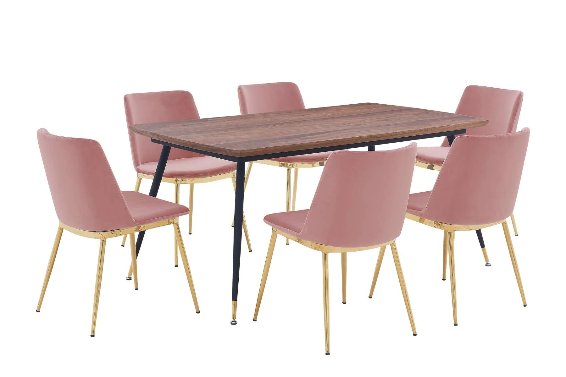 Messina Pink Velvet 7 Piece Rectangular Dining Set By Armen Living