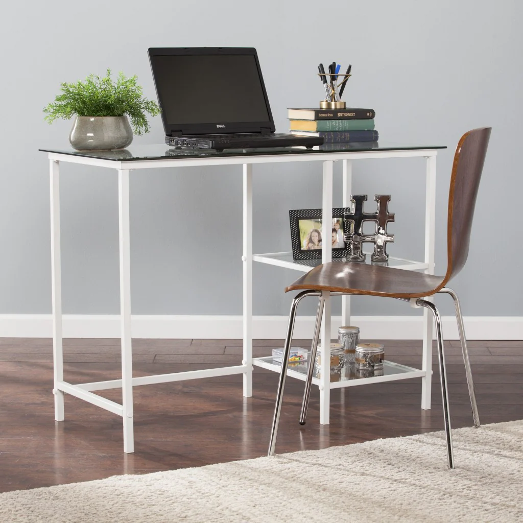 Metal and Glass Student Desk By Homeroots