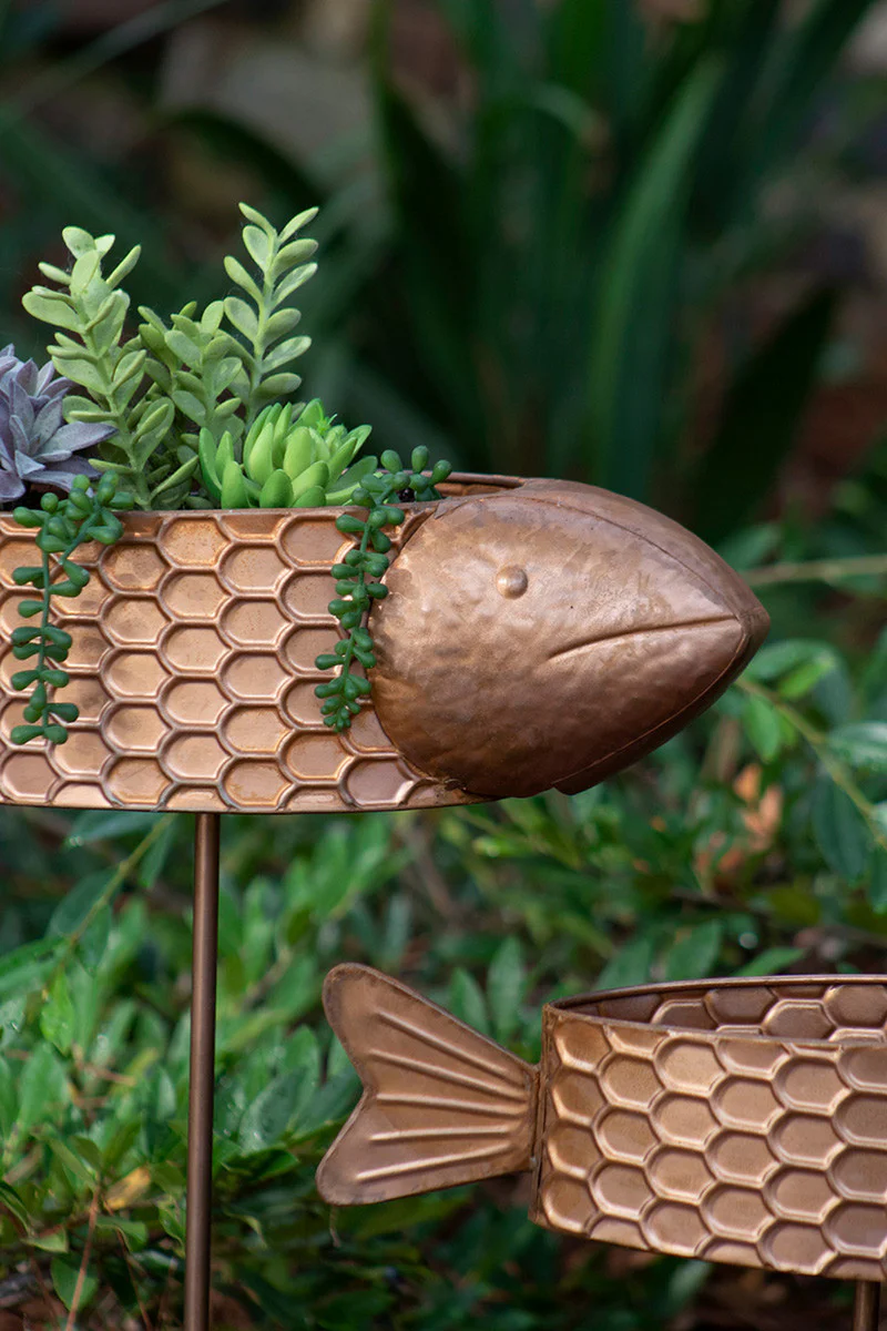 Metal Fish Planter Yard Stakes Copper Finish Set Of 2 By Kalalou - Image 2