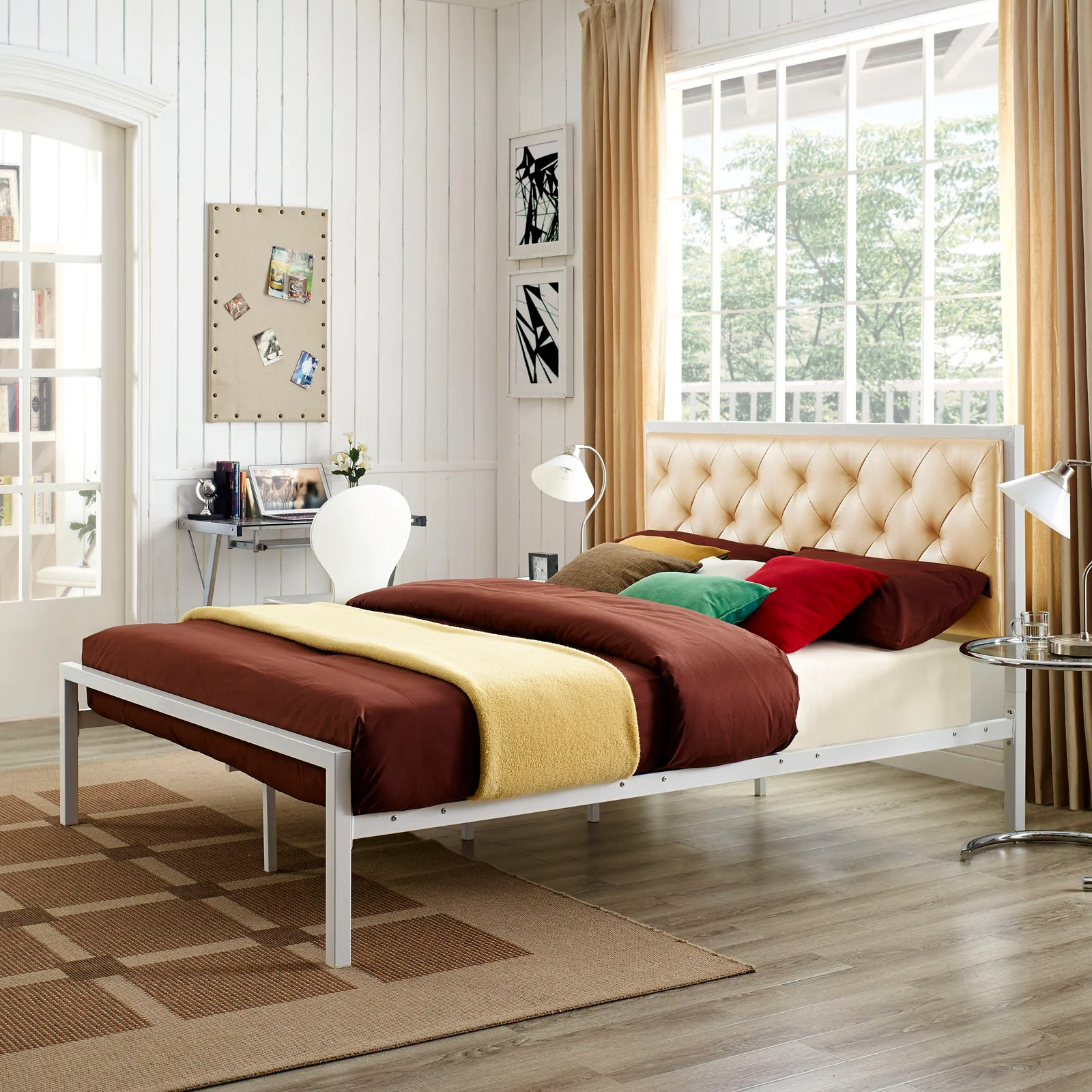 Mia Vinyl Queen Bed by Modway