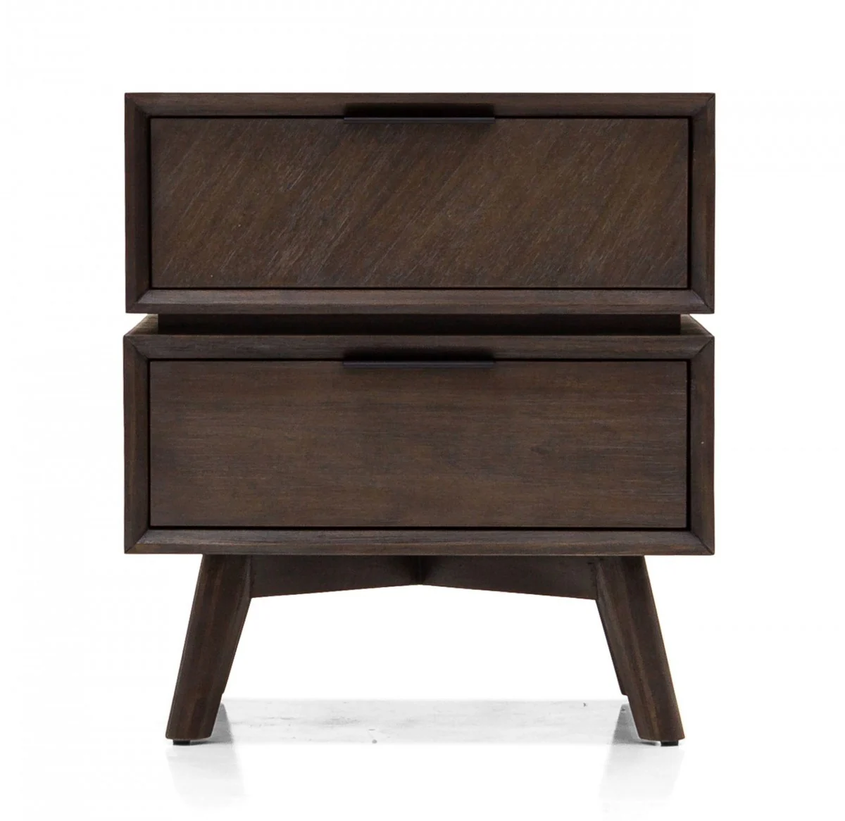 Mid Century Acacia Nightstand With Two Drawers And Black Metal Handles By Homeroots