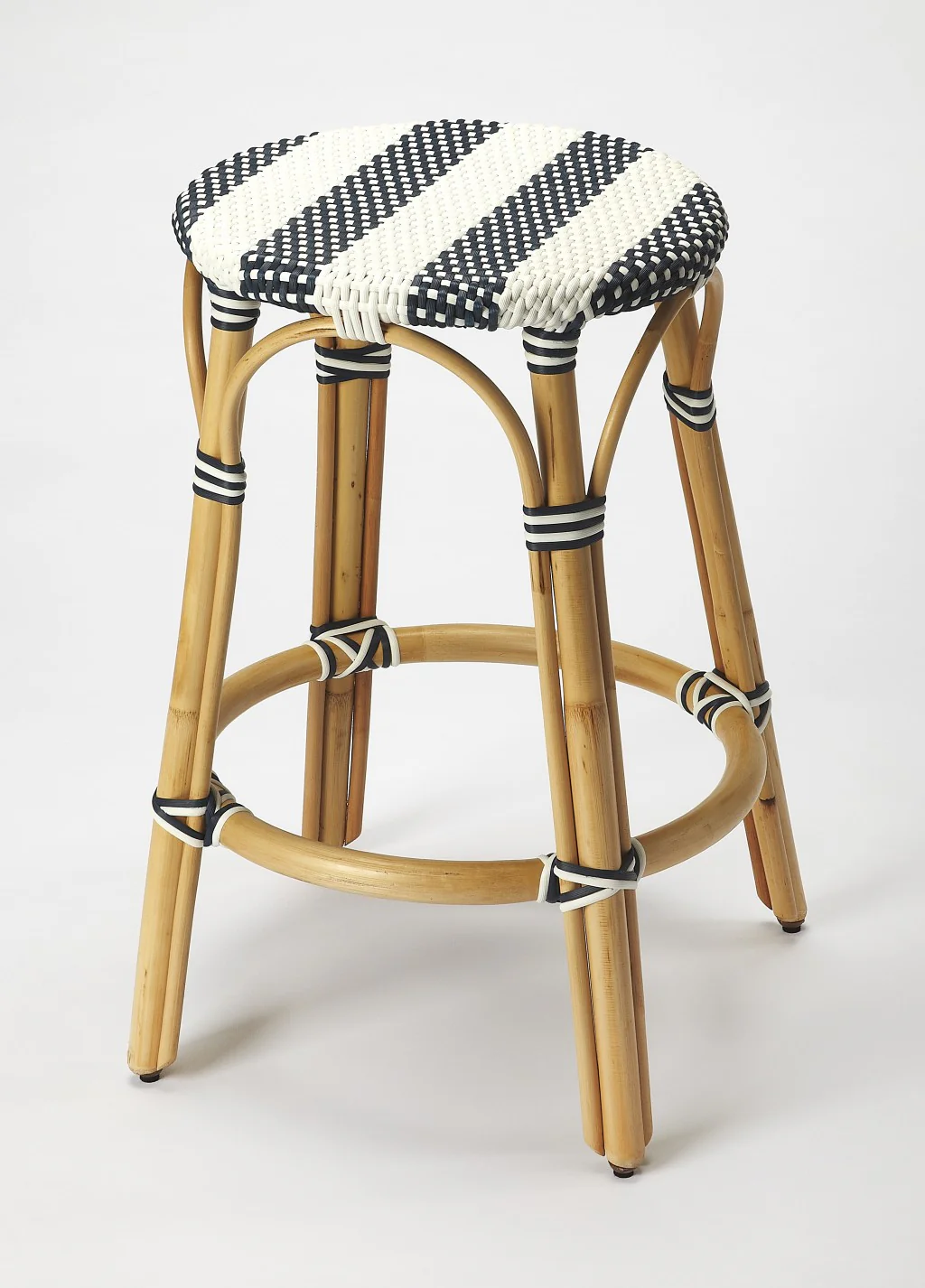 Midnight Blue And White Rattan Counter Stool By Homeroots
