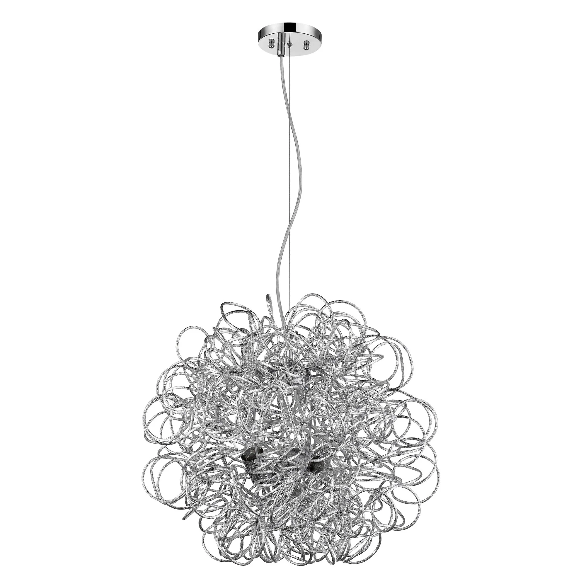 Mingle 4-Light Polished Chrome Pendant With Faceted Chrome Aluminum Wire Shade By Homeroots