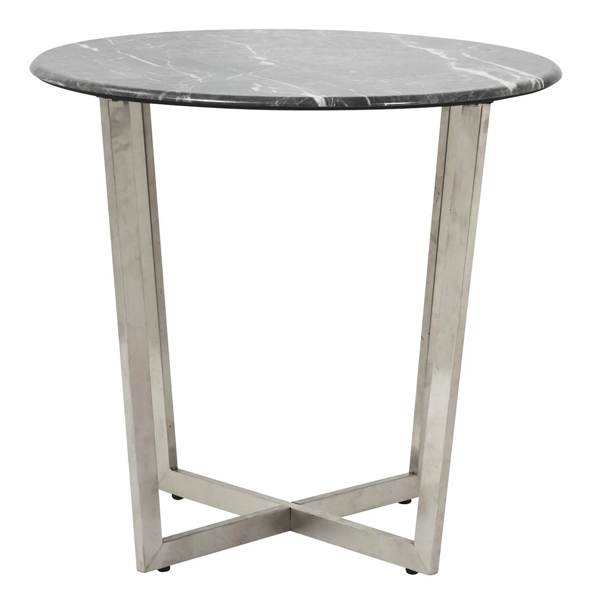Mod Geo Chrome and Black Round Faux Marble Side Table By Homeroots
