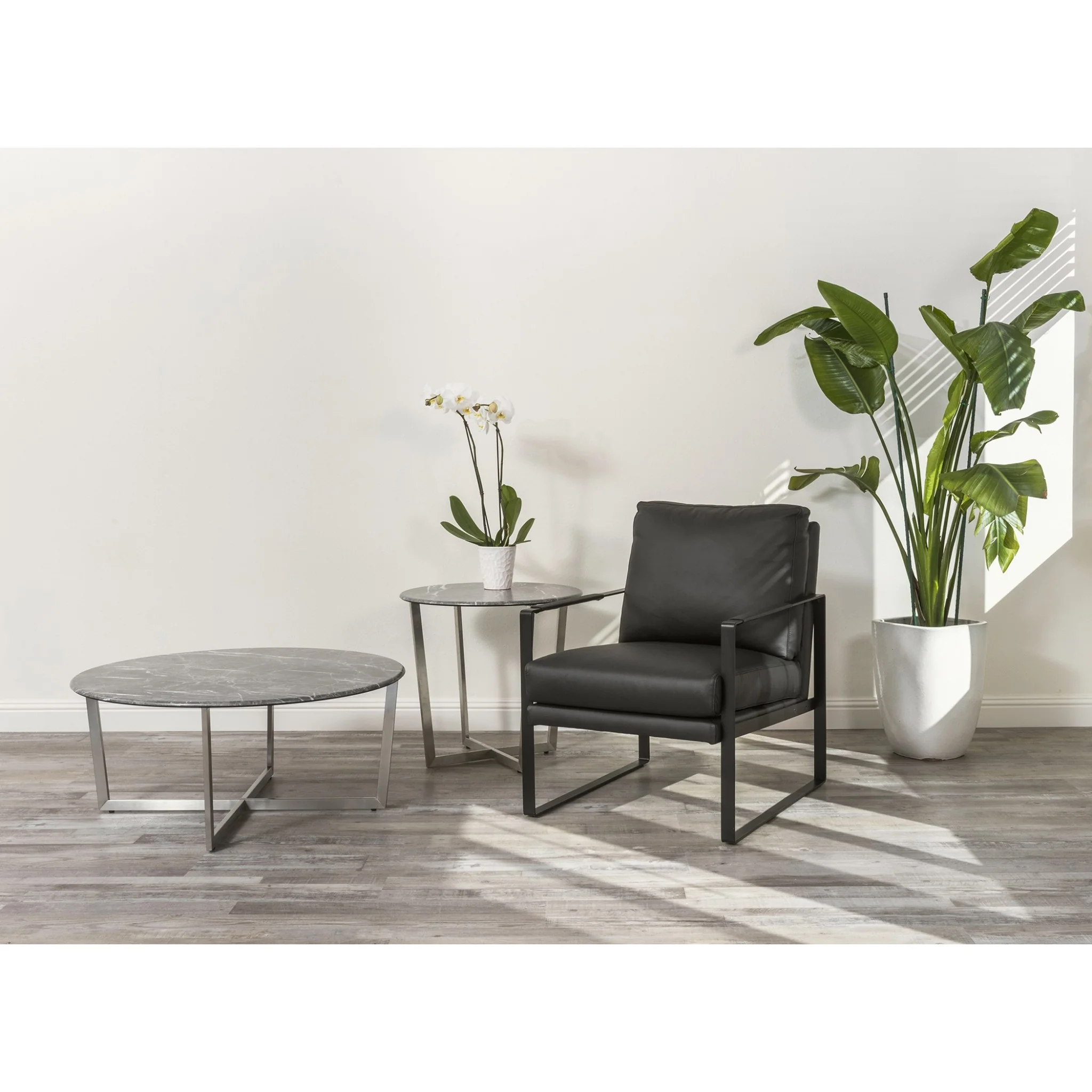 Mod Geo Chrome and Black Round Faux Marble Side Table By Homeroots - Image 7