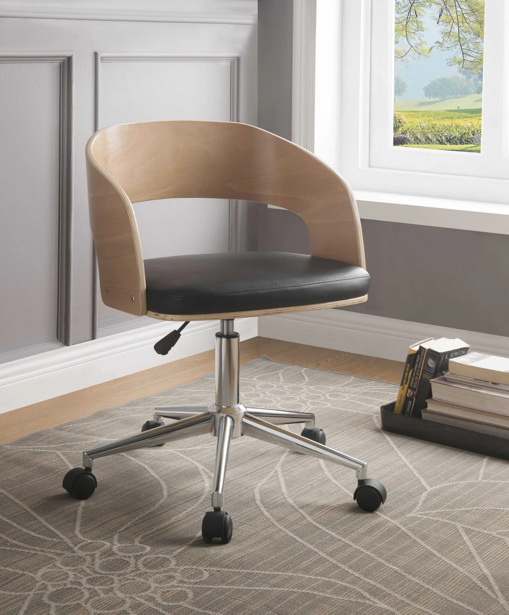 Mod Rolling Black Faux Leather Office Desk Chair By Homeroots