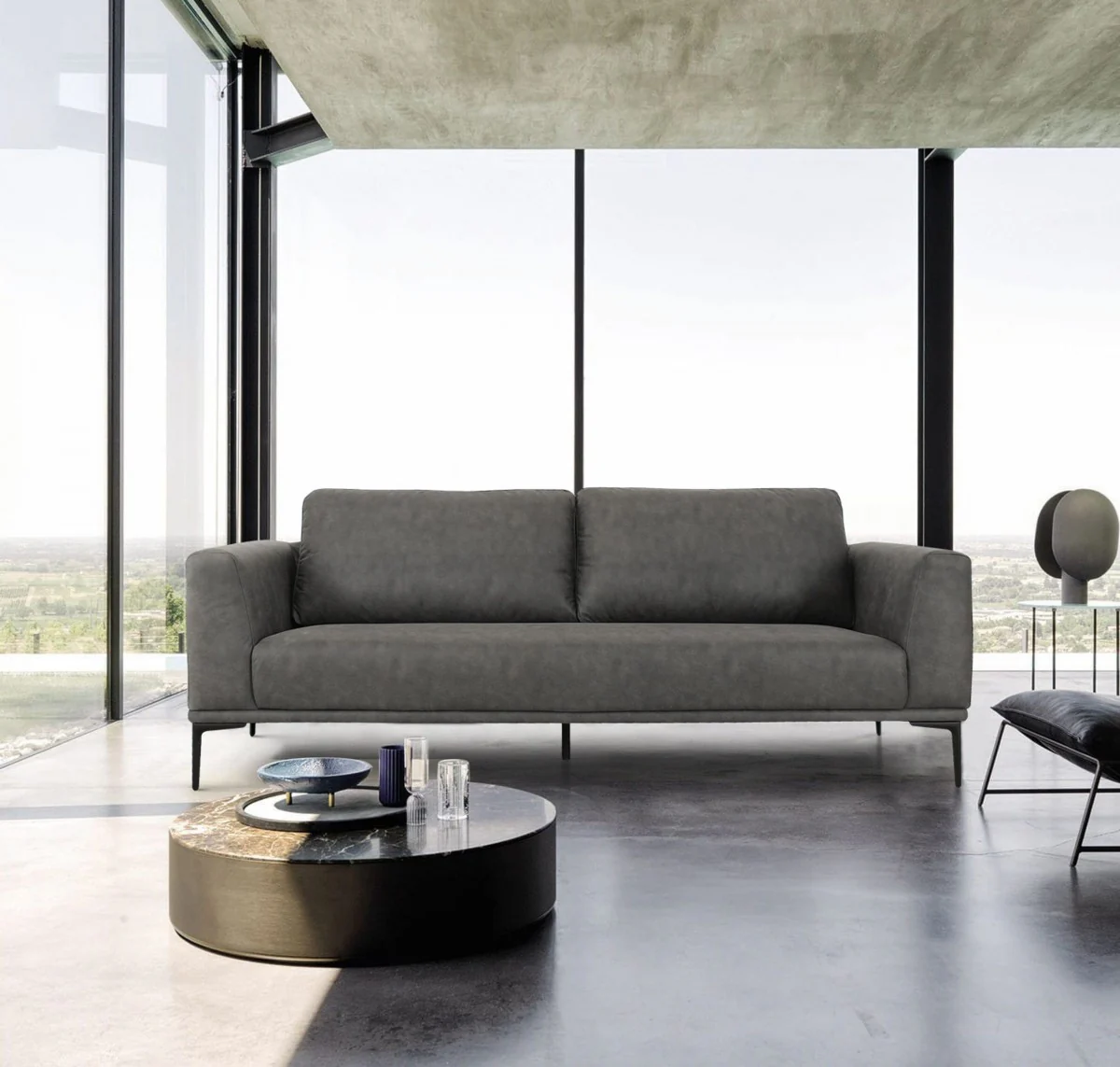 Modern 87" Dark Grey Sofa With Removable Back Cushions By Homeroots