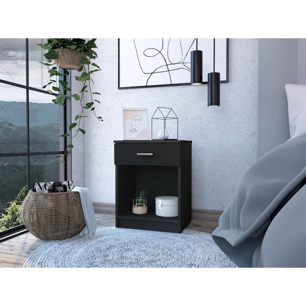 Modern and Eco Black Bed and Bath Nightstand By Homeroots