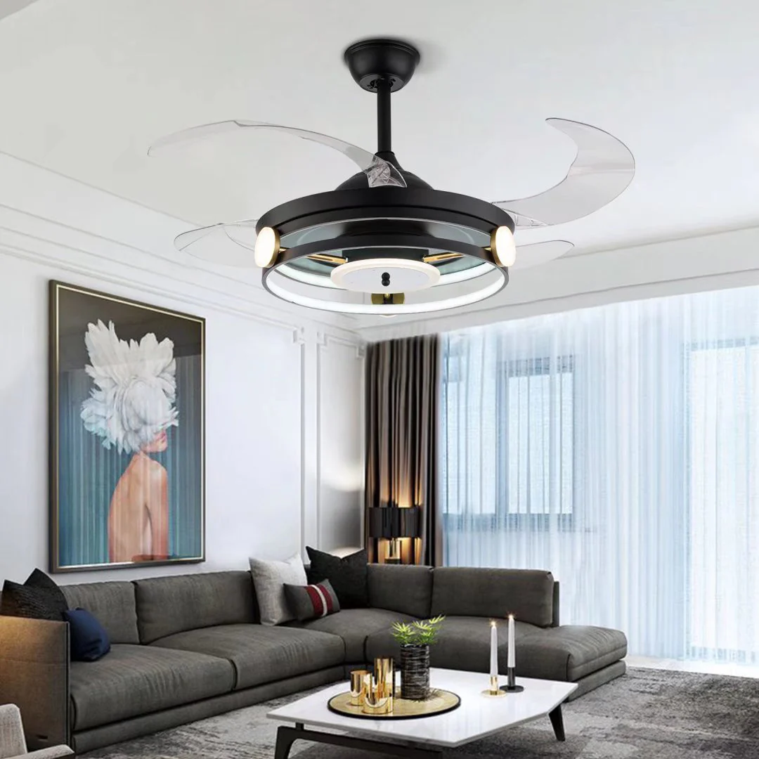 Modern Black Ceiling Lamp With Retractable Fan By Homeroots