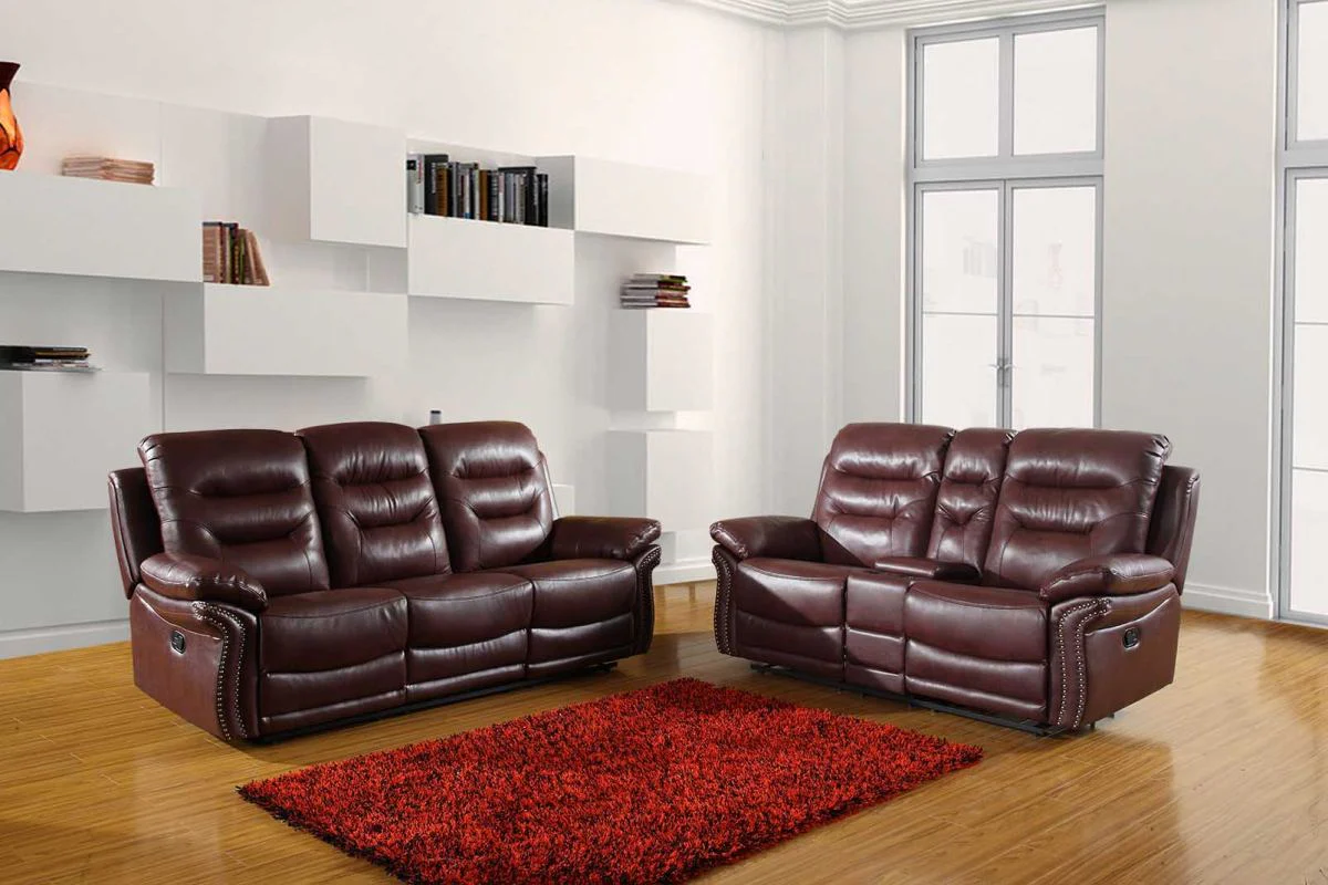 Modern Burgundy Sofa With Console Loveseat By Homeroots