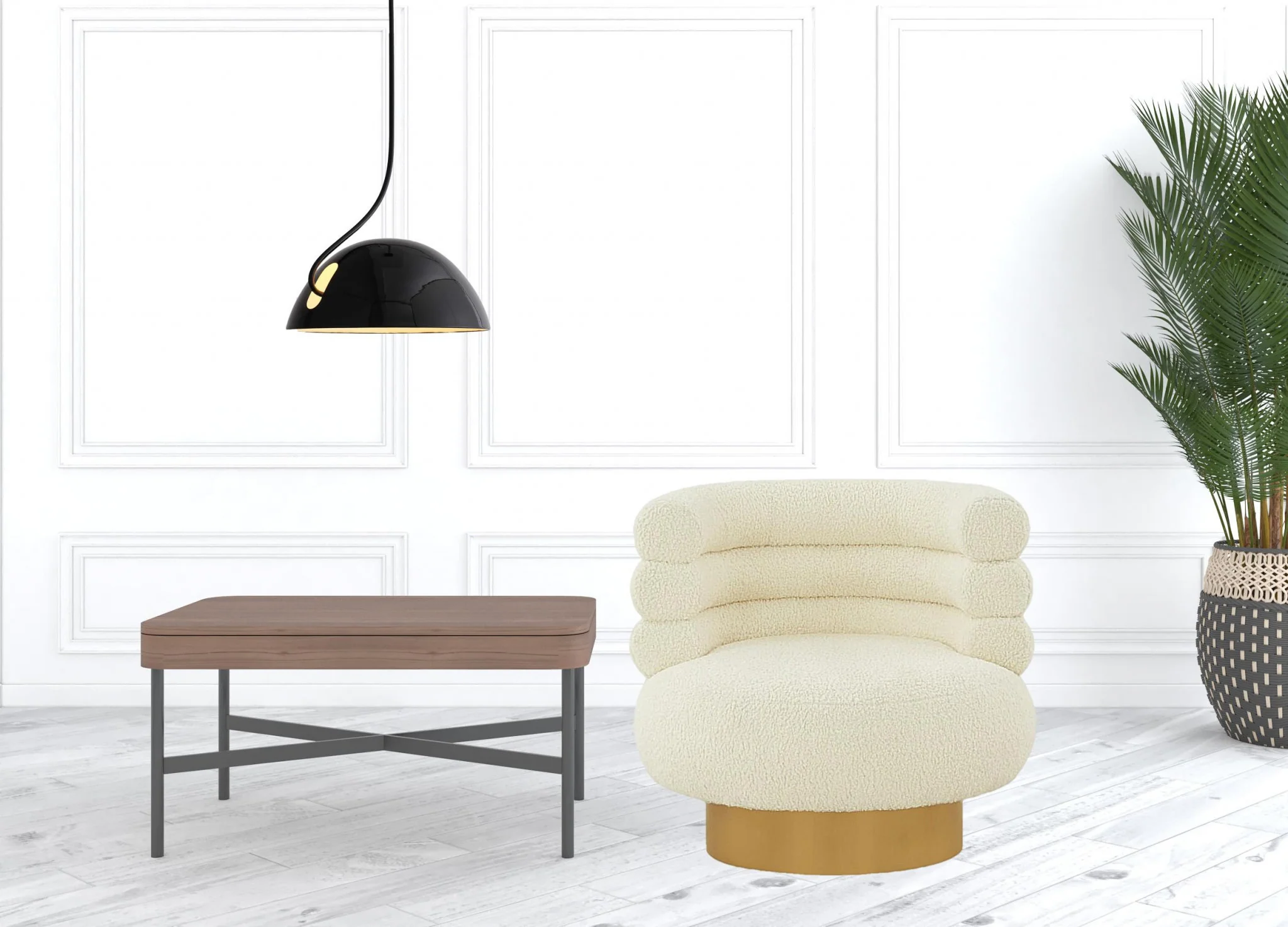 Modern Cream Fabric And Gold Accent Chair By Homeroots
