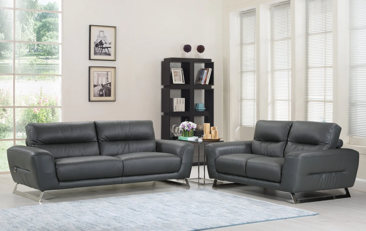 Modern Dark Gray Leather Sofa And Loveseat By Homeroots - 343845