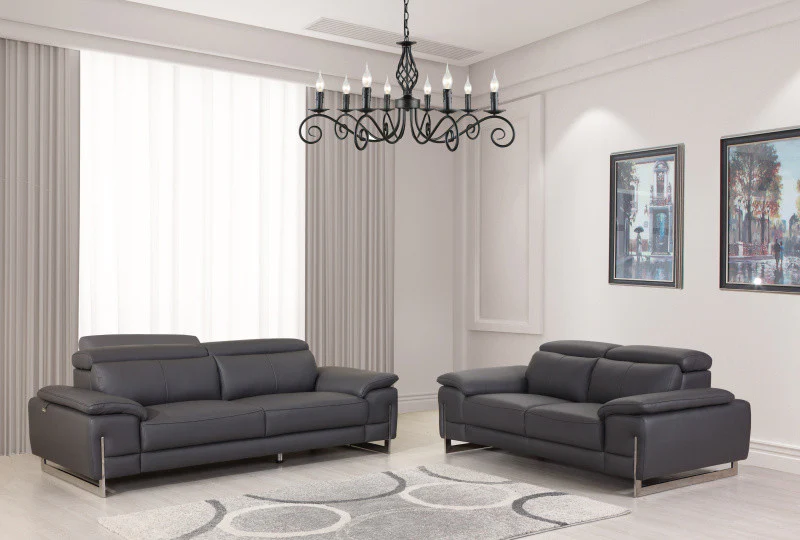 Modern Dark Gray Leather Sofa And Loveseat By Homeroots - 343866 - Image 2