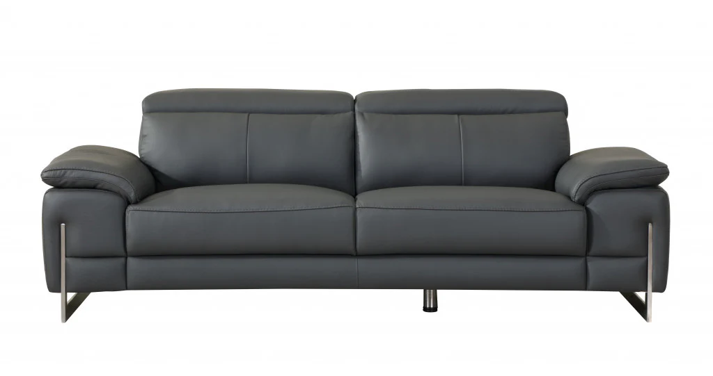 Modern Dark Gray Leather Sofa And Loveseat By Homeroots - 343866 - Image 4