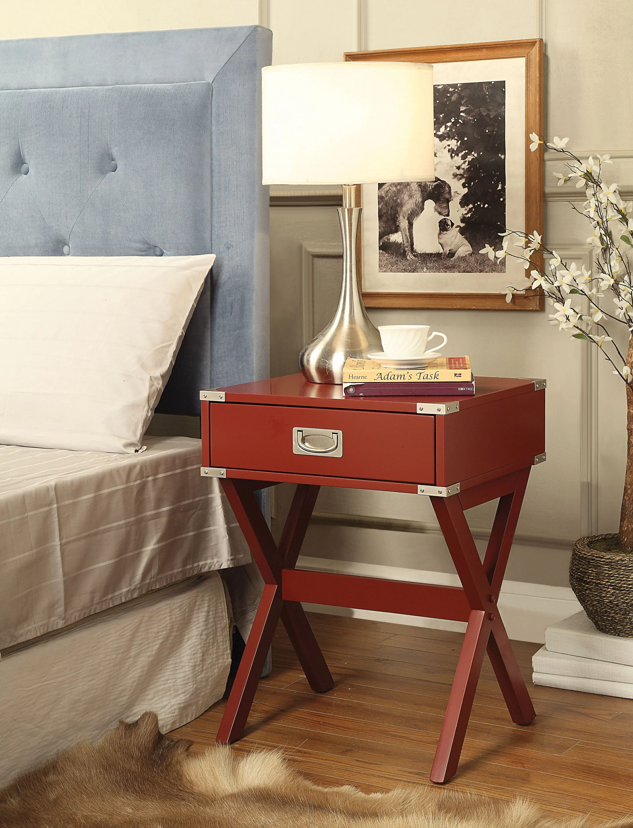 Modern Red X Shape Wooden Storage End Table By Homeroots