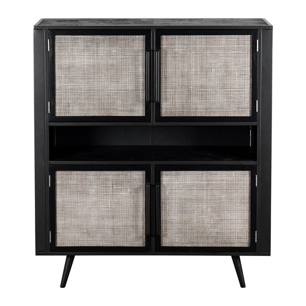 Modern Rustic Black Rattan Double Decker Accent Cabinet By Homeroots