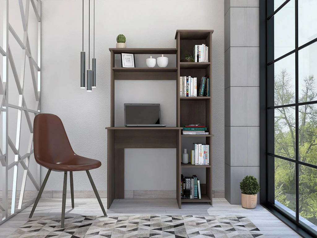 Modern Smokey Oak Office Desk with Storage Cabinet By Homeroots