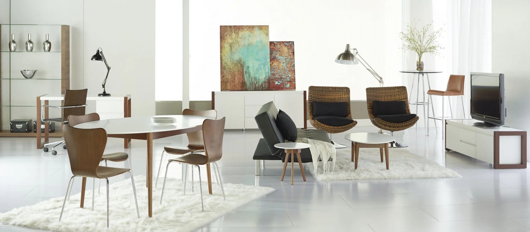Modern Walnut And White Oval Dining Table By Homeroots