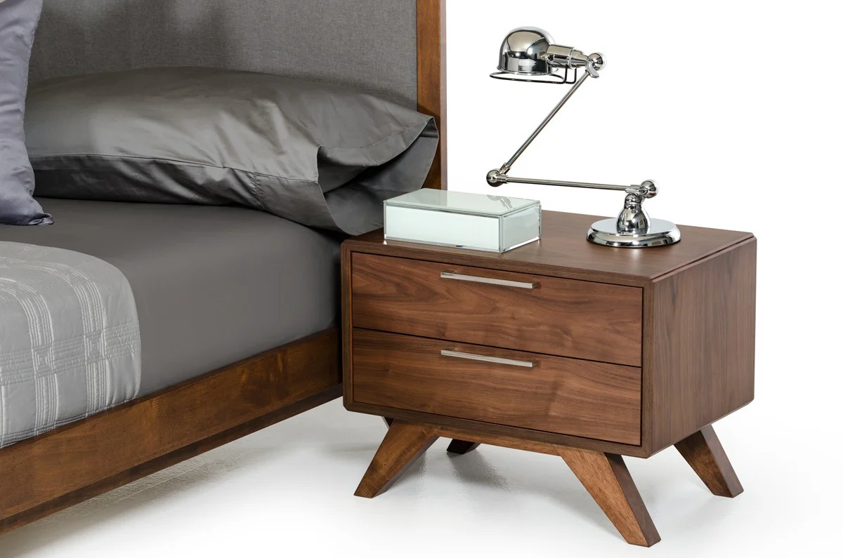 Modern Walnut Brown Nightstand With Two Drawers By Homeroots - 473009