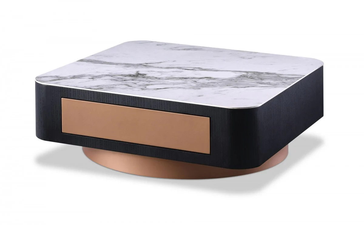 Modern White Black and Rose Gold Coffee Table with One Drawer By Homeroots