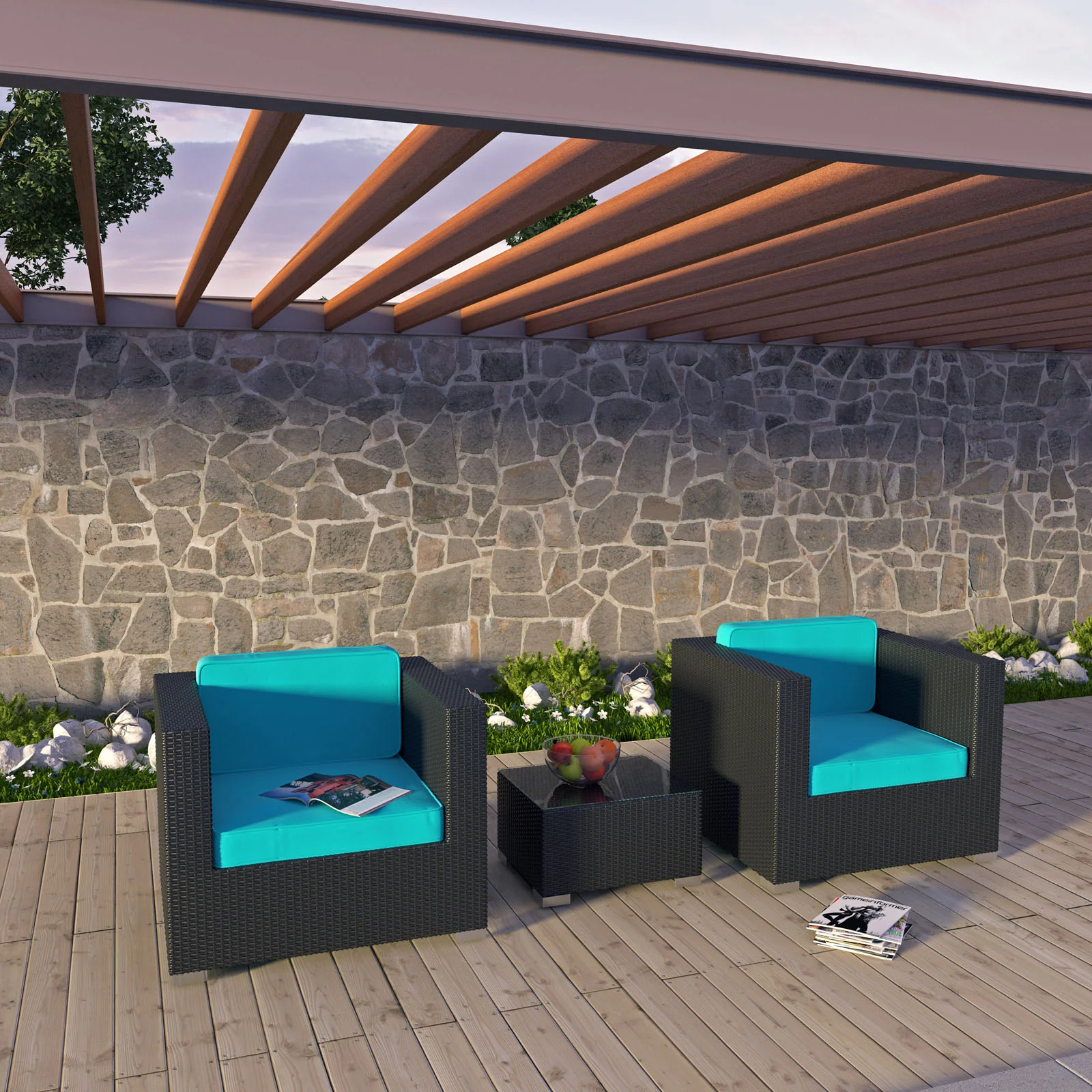 Modway Burrow 3 Piece Outdoor Patio Sofa Set - Image 18