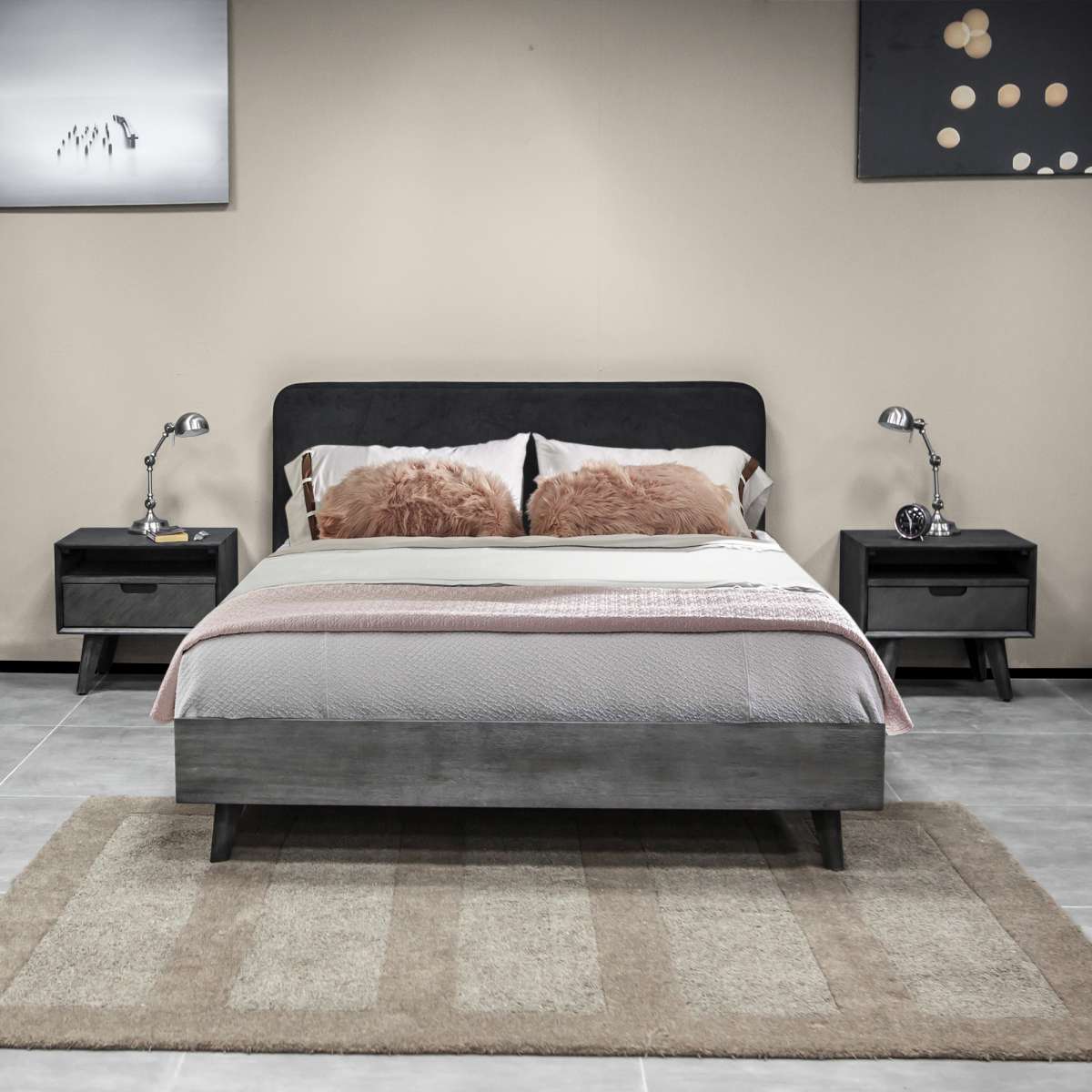Mohave 3 Piece Acacia King Bed and Nightstands Bedroom Set By Armen Living