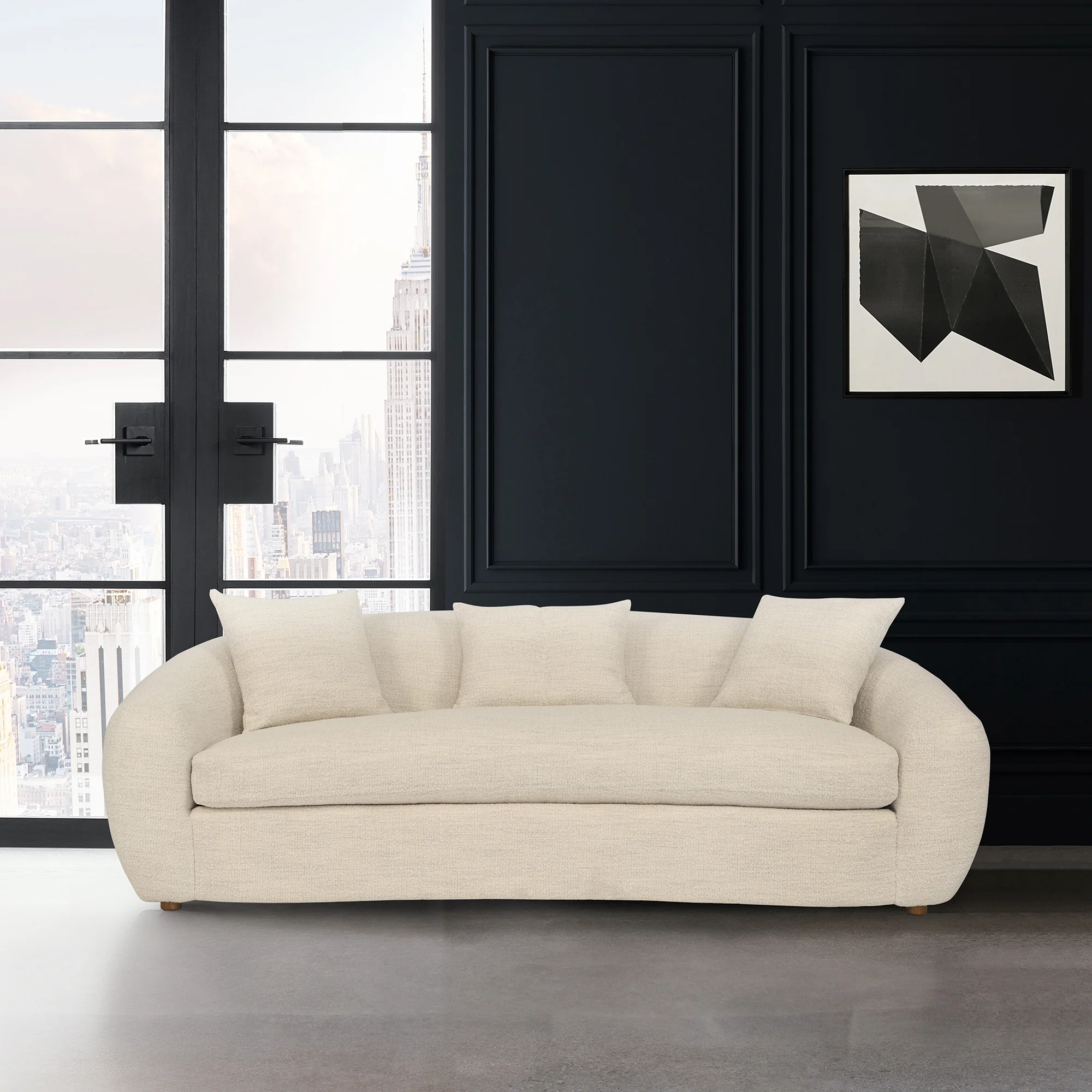 Molly 96.5" Upholstered Curved Sofa in Pearl By Armen Living