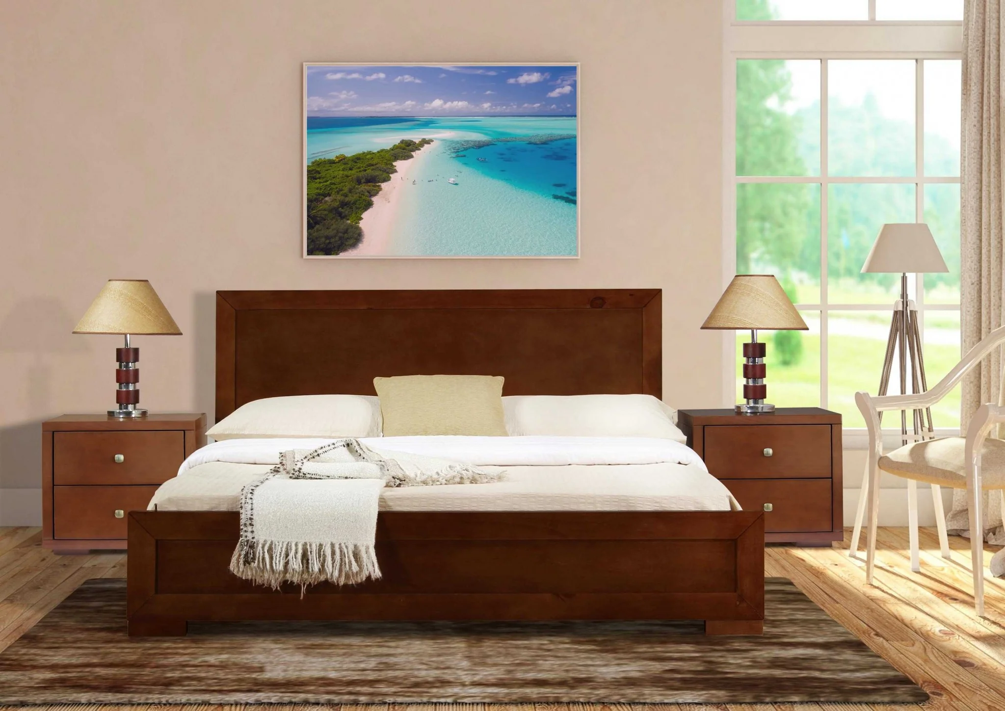 Moma Walnut Wood Platform King Bed With Two Nightstands By Homeroots