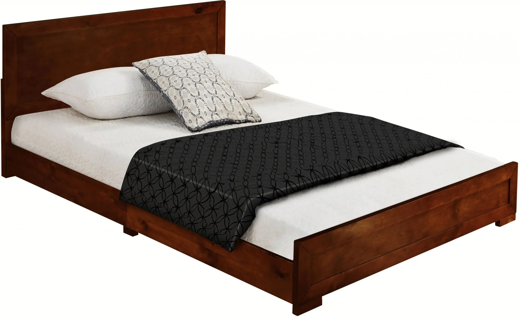 Moma Walnut Wood Platform Queen Bed With Two Nightstands By Homeroots - Image 5
