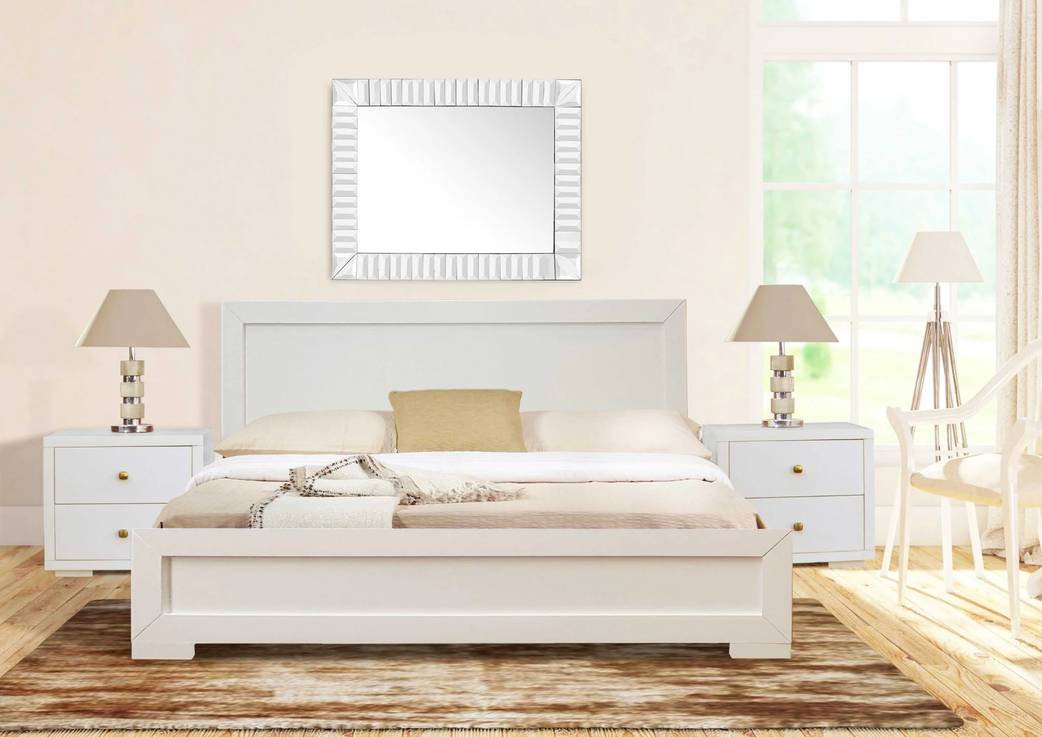 Moma White Wood Platform King Bed With Two Nightstands By Homeroots