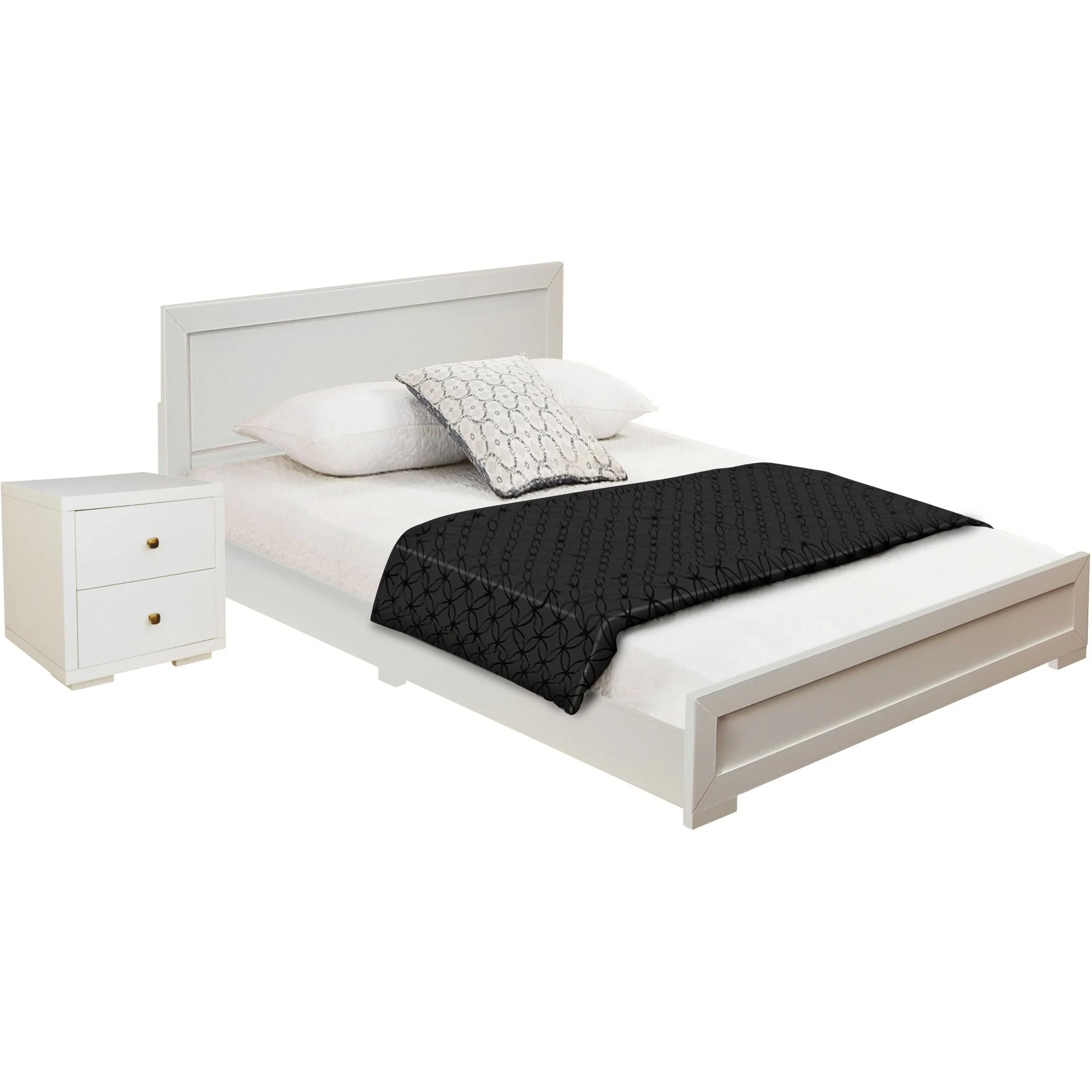 Moma White Wood Platform Twin Bed With Nightstand By Homeroots - Image 3