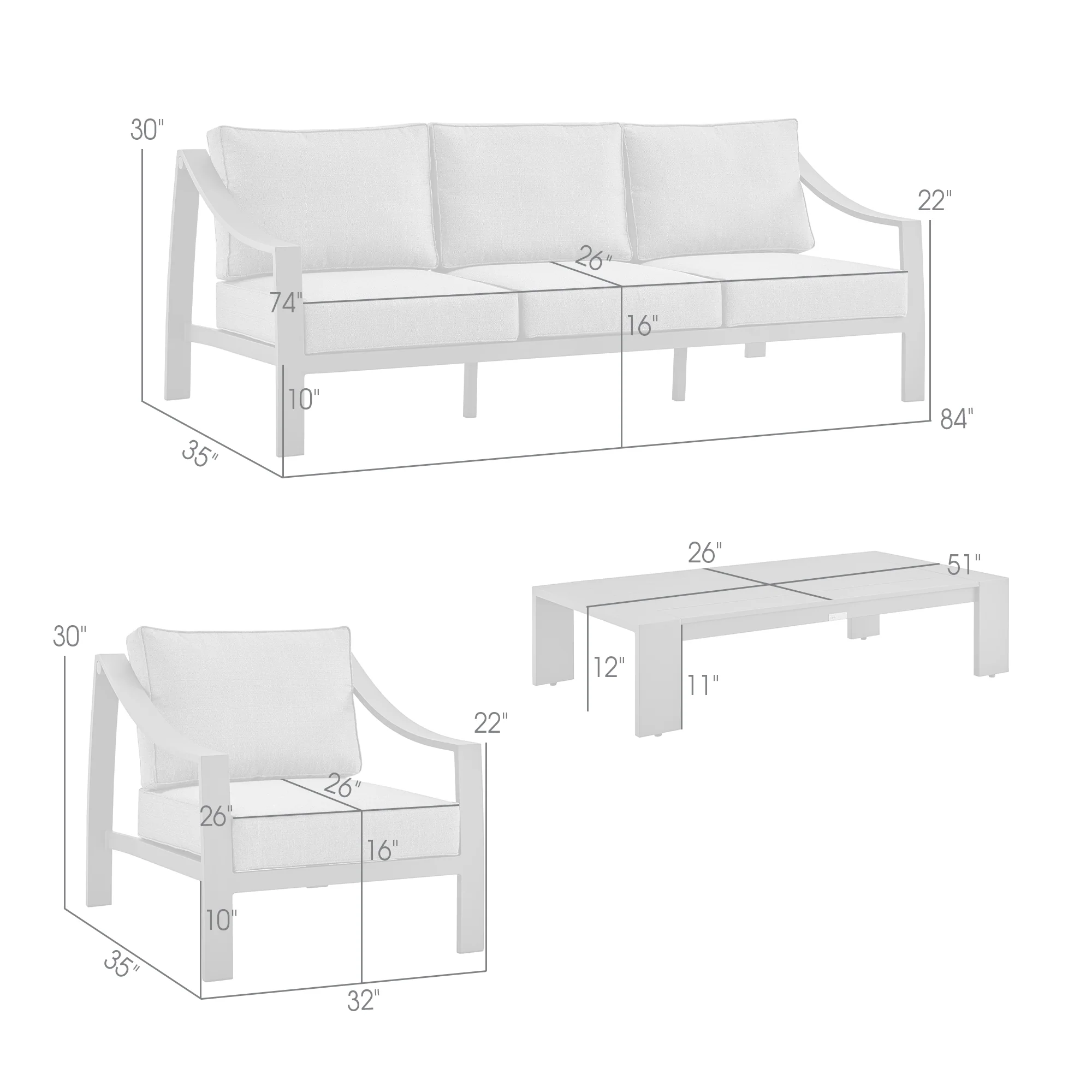 Mongo 4 Piece Outdoor Patio Furniture Set in Dark Brown Aluminum with Cushions By Armen Living - Image 9