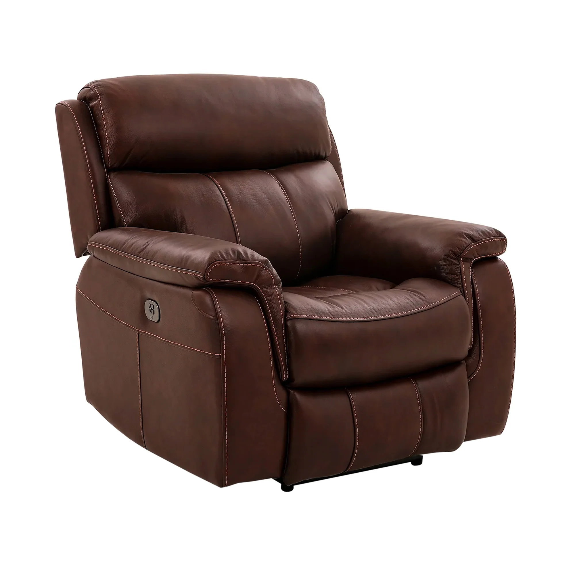 Montague Dual Power Headrest and Lumbar Support Recliner Chair in Genuine Brown Leather By Armen Living - Image 4