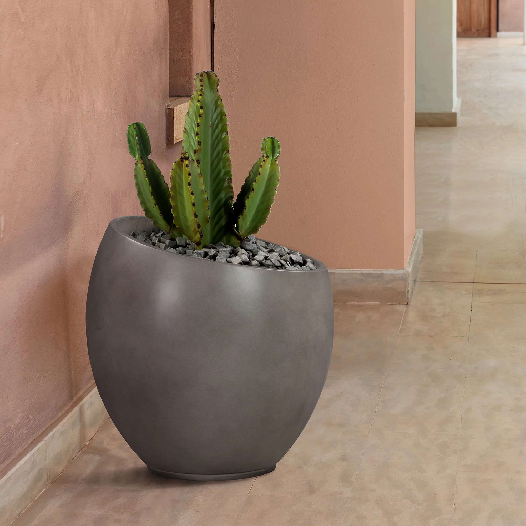 Moonstone Large Indoor or Outdoor Planter in Grey Concrete By Armen Living