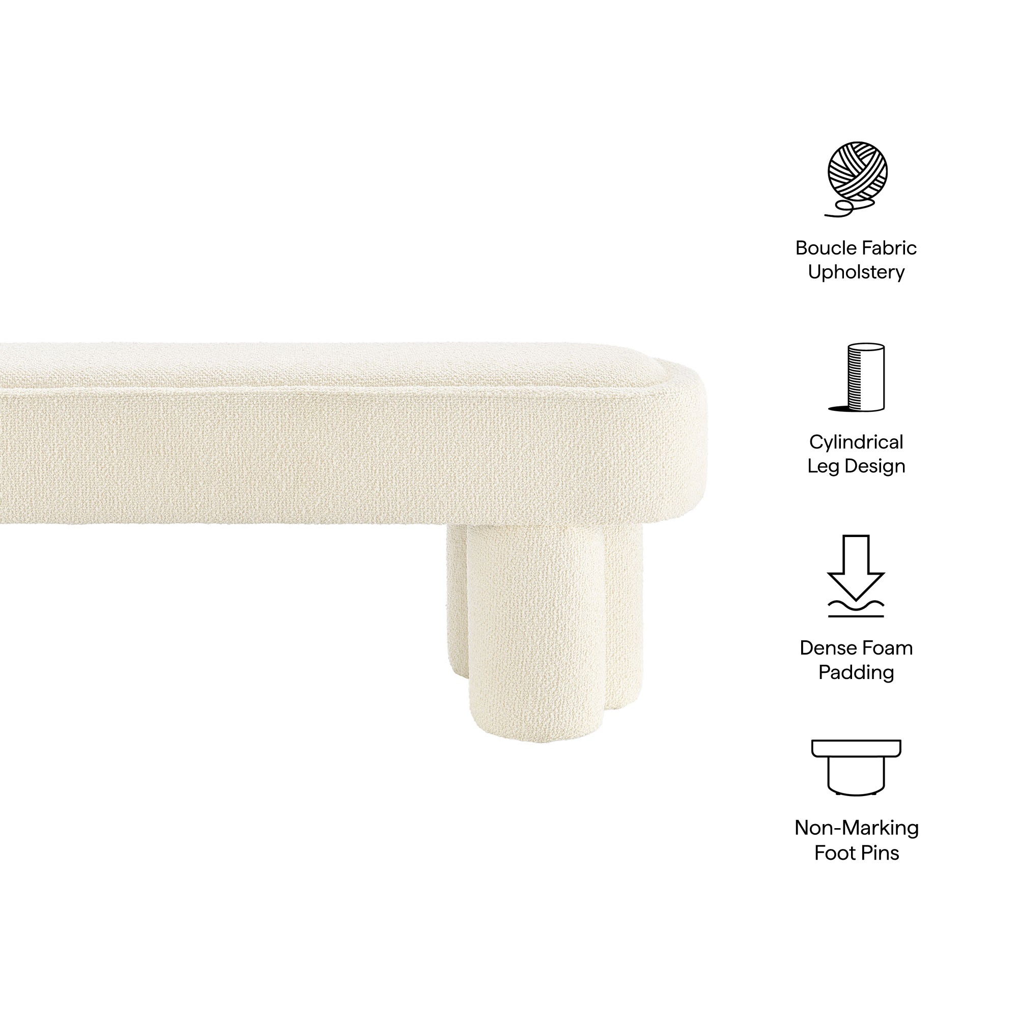 Mossi 52-Inch Oval Boucle Fabric Bench by Modway - Image 7