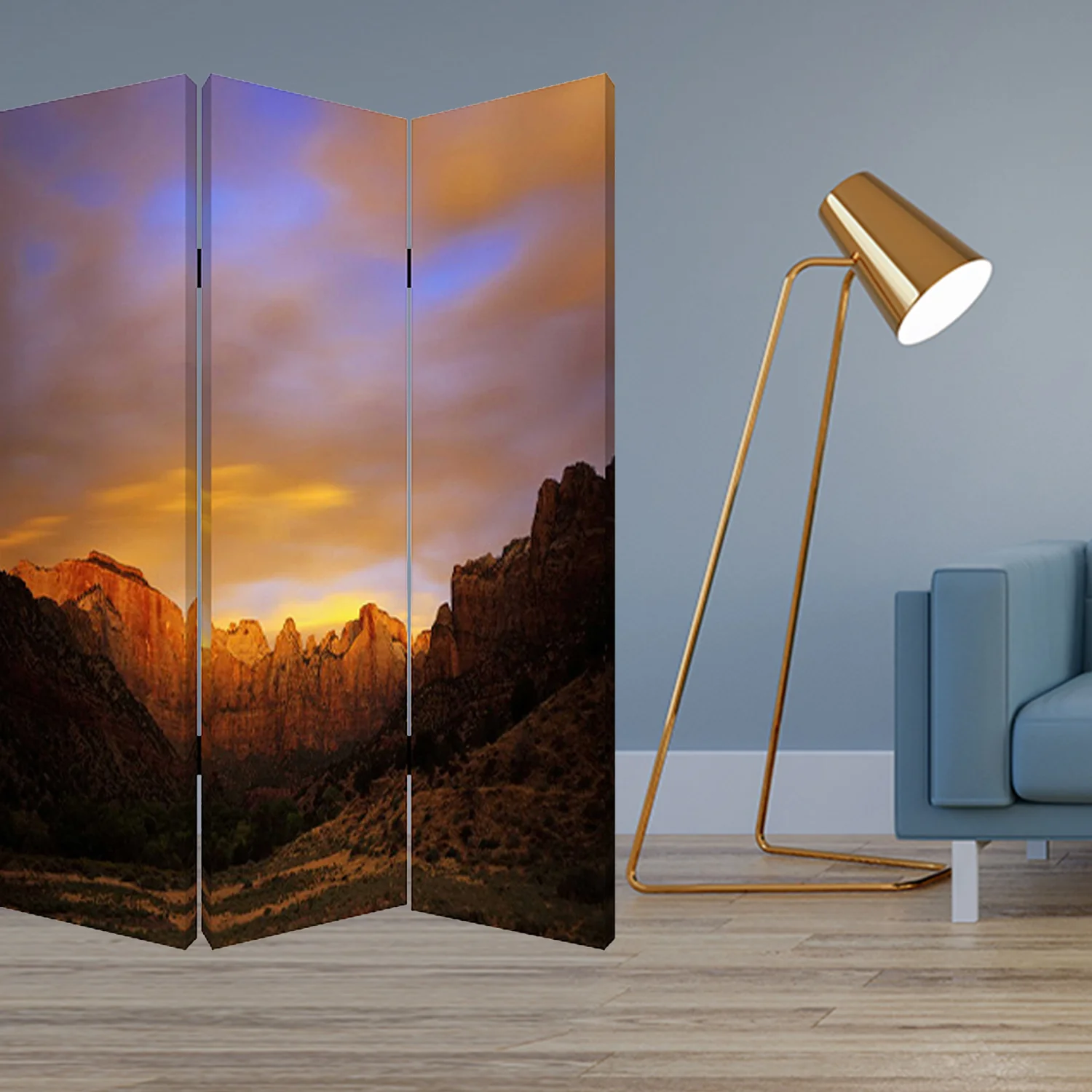 Multi Color Wood Canvas Desert Screen By Homeroots
