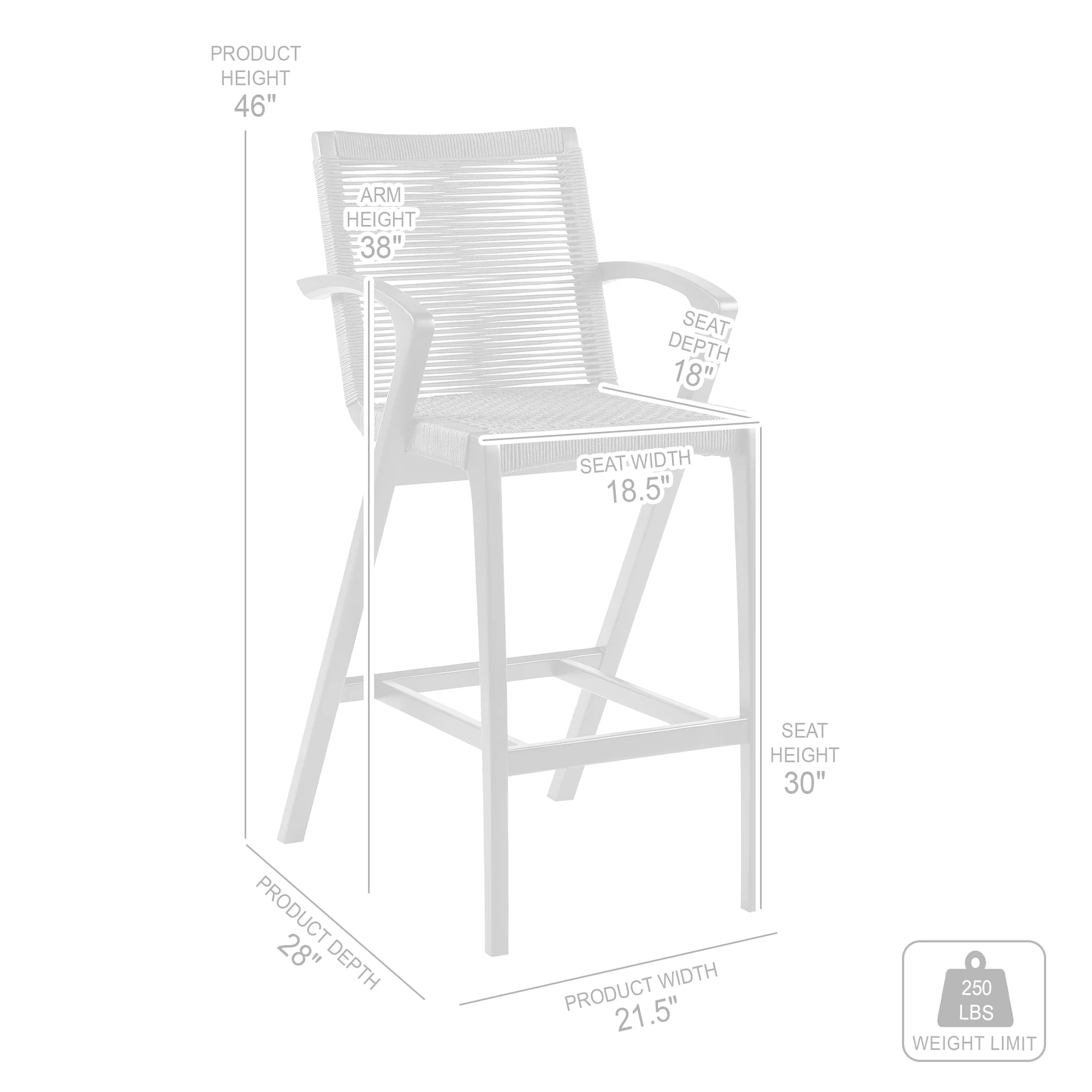 Nabila Outdoor Light Eucalyptus Wood and Charcoal Rope Counter and Bar Height Stool By Armen Living - Image 9