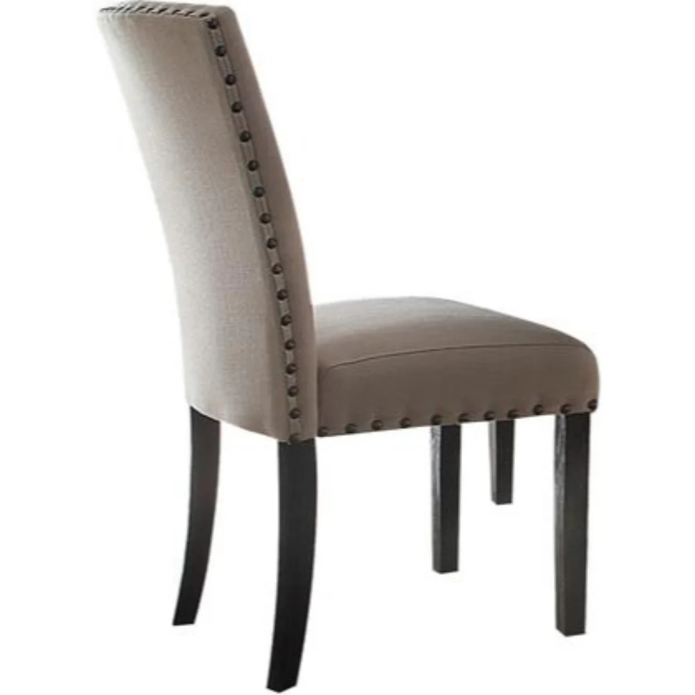 Nailhead Trim Fabric Upholstered Wooden Side Chair, Set of 2, Beige and Brown By Benzara