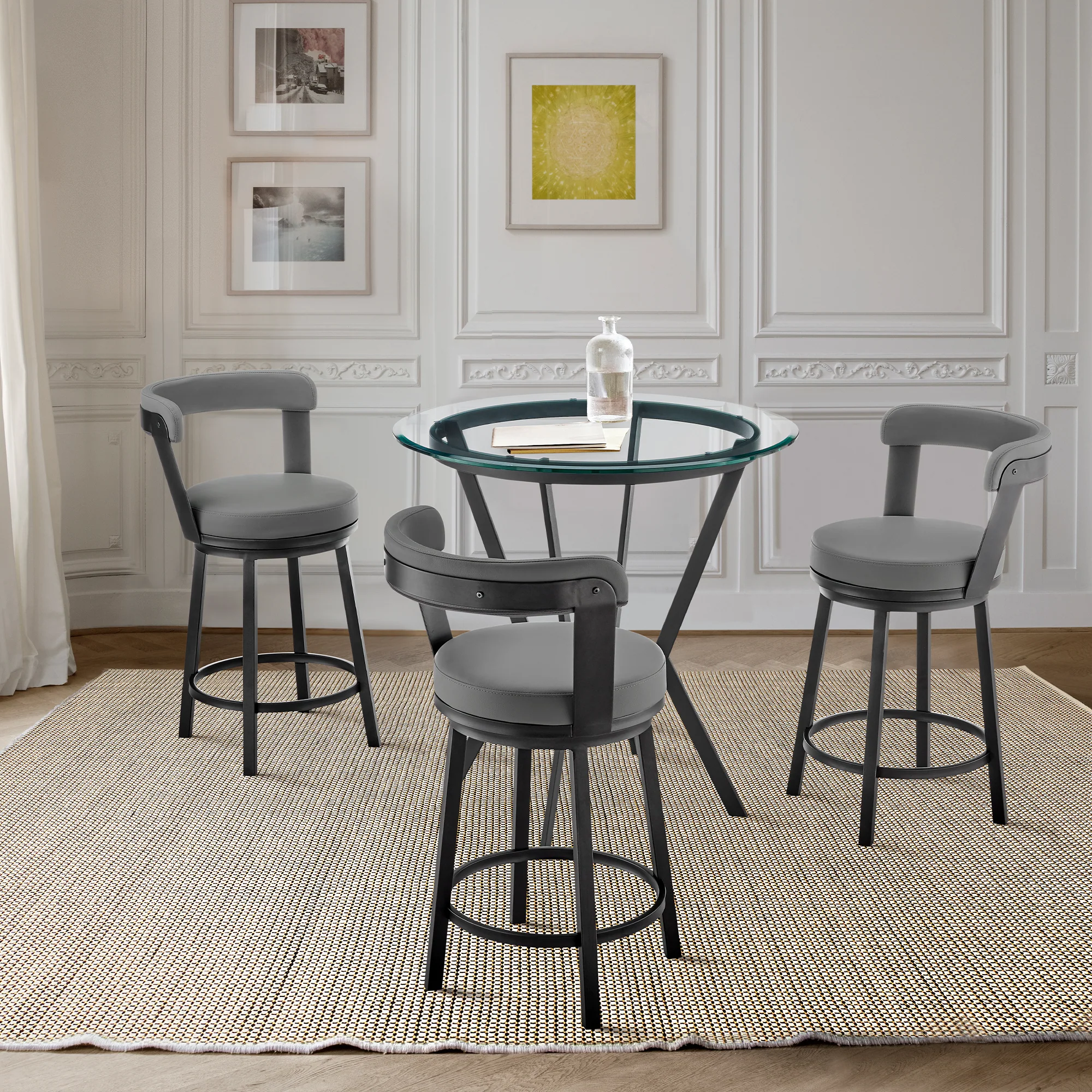 Naomi and Bryant 4-Piece Counter Height Dining Set in Black Metal and Grey Faux Leather By Armen Living