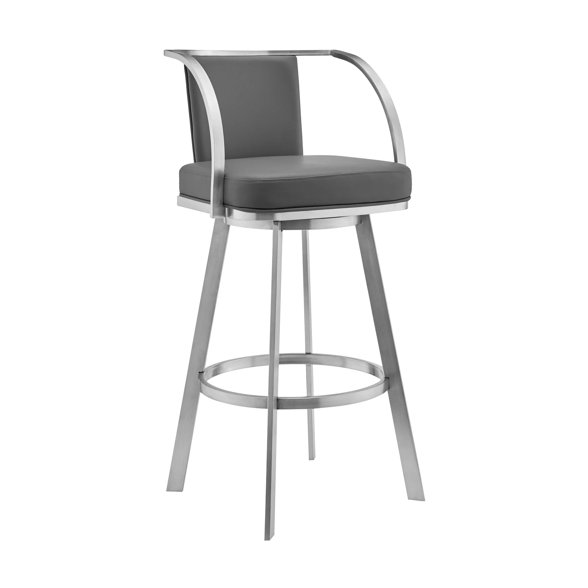 Naomi and Livingston 3-Piece Counter Height Dining Set in Brushed Stainless Steel and Grey Faux Leather By Armen Living - Image 3