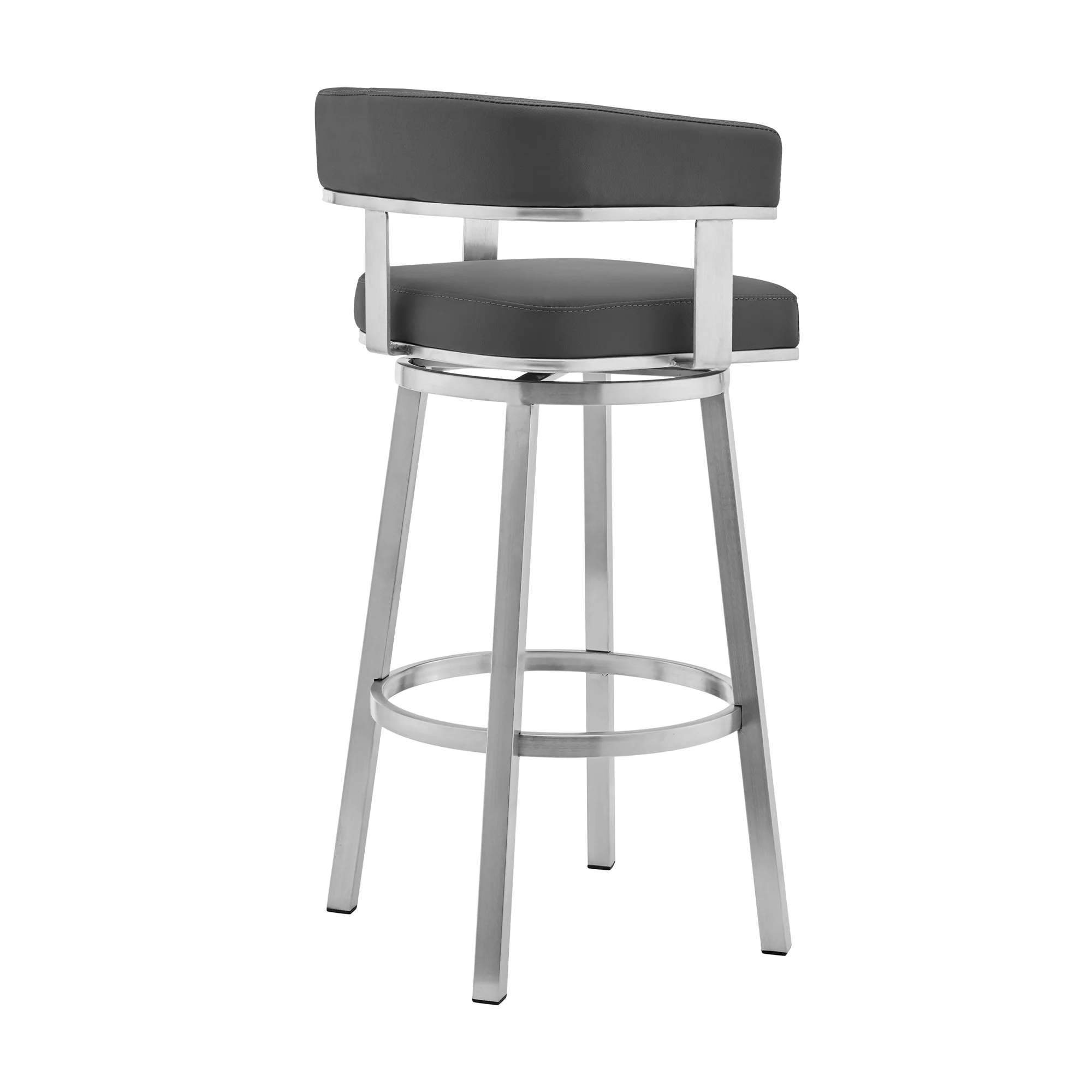 Naomi and Lorin 3-Piece Counter Height Dining Set in Brushed Stainless Steel and Grey Faux Leather By Armen Living - Image 4