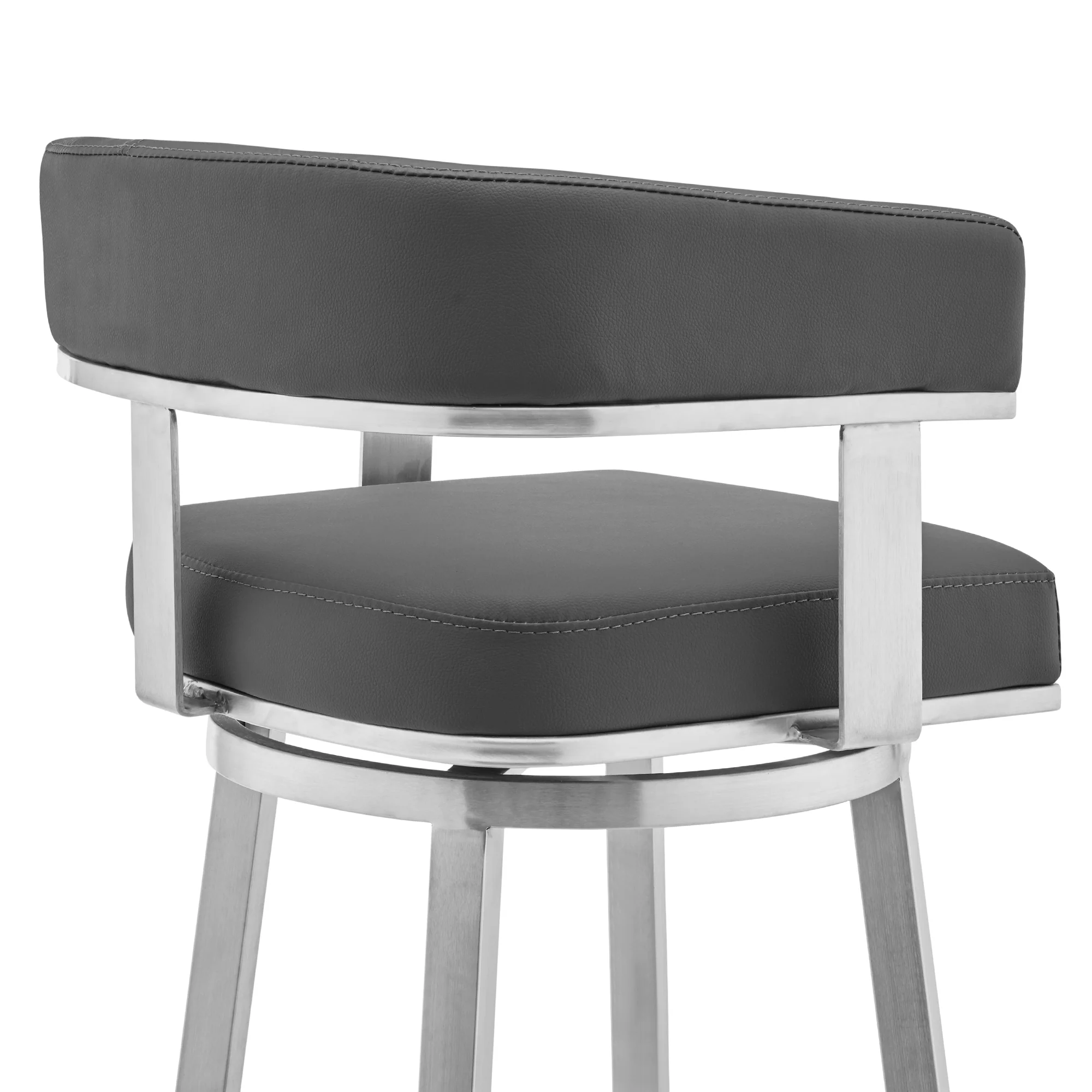 Naomi and Lorin 3-Piece Counter Height Dining Set in Brushed Stainless Steel and Grey Faux Leather By Armen Living - Image 7