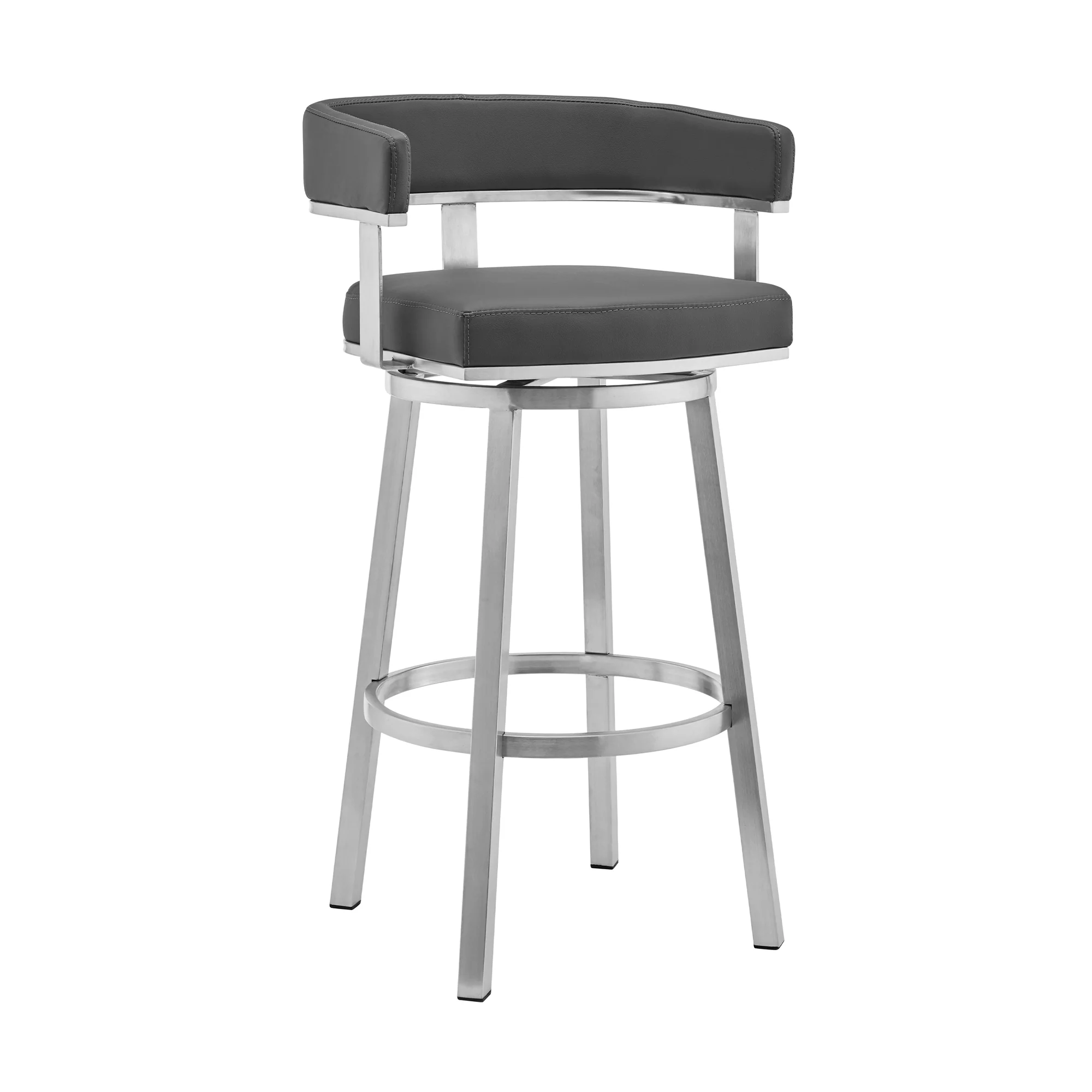 Naomi and Lorin 4-Piece Counter Height Dining Set in Brushed Stainless Steel and Grey Faux Leather By Armen Living - Image 3