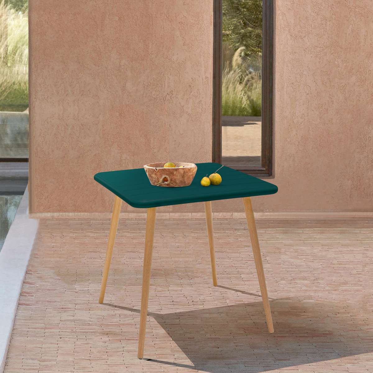 Nassau Square Outdoor Green Eucalyptus Dining Table By Armen Living