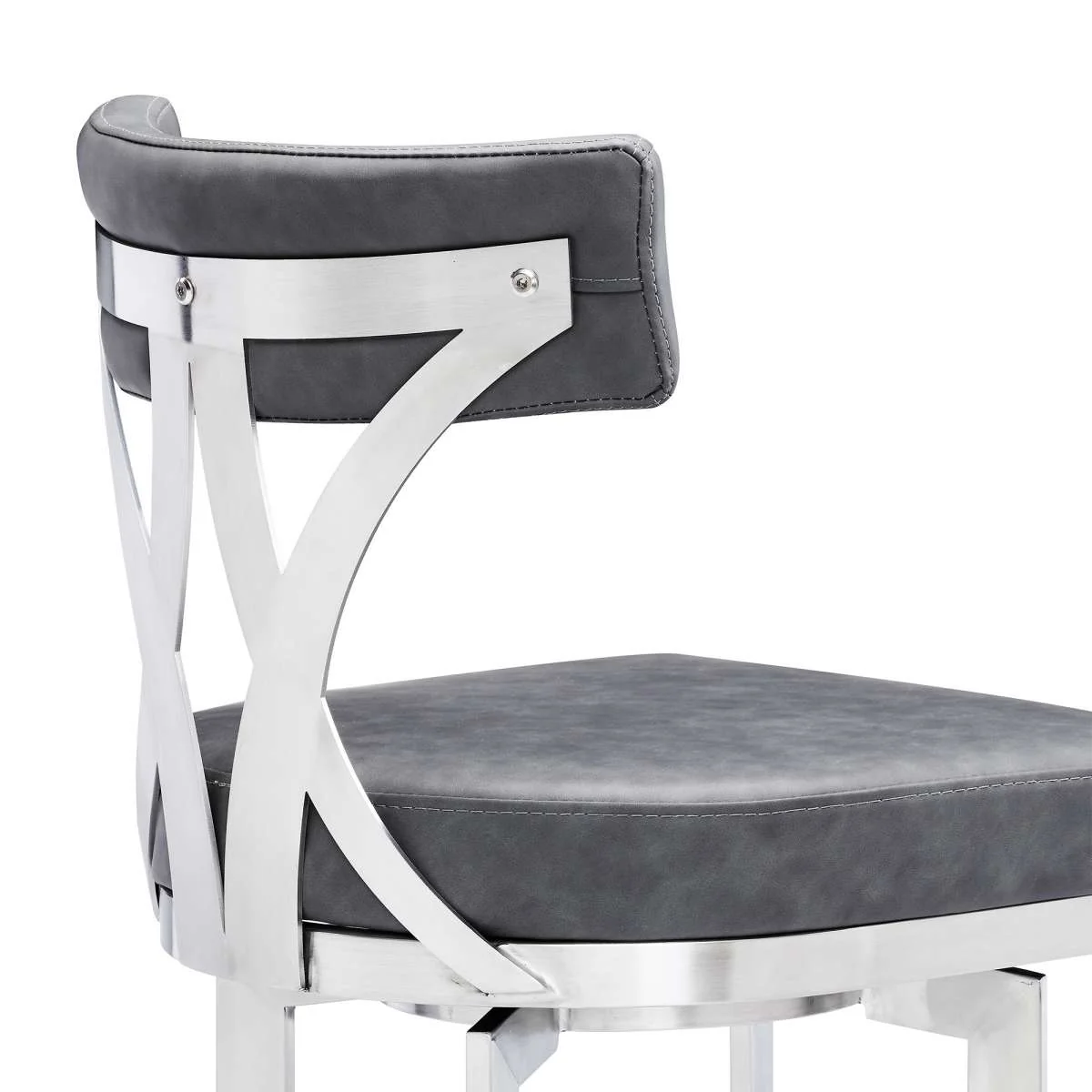 Natalie 30" Bar Height Vintage Grey Faux Leather Upholstery and Brushed Stainless Steel Bar Stool By Armen Living - Image 5