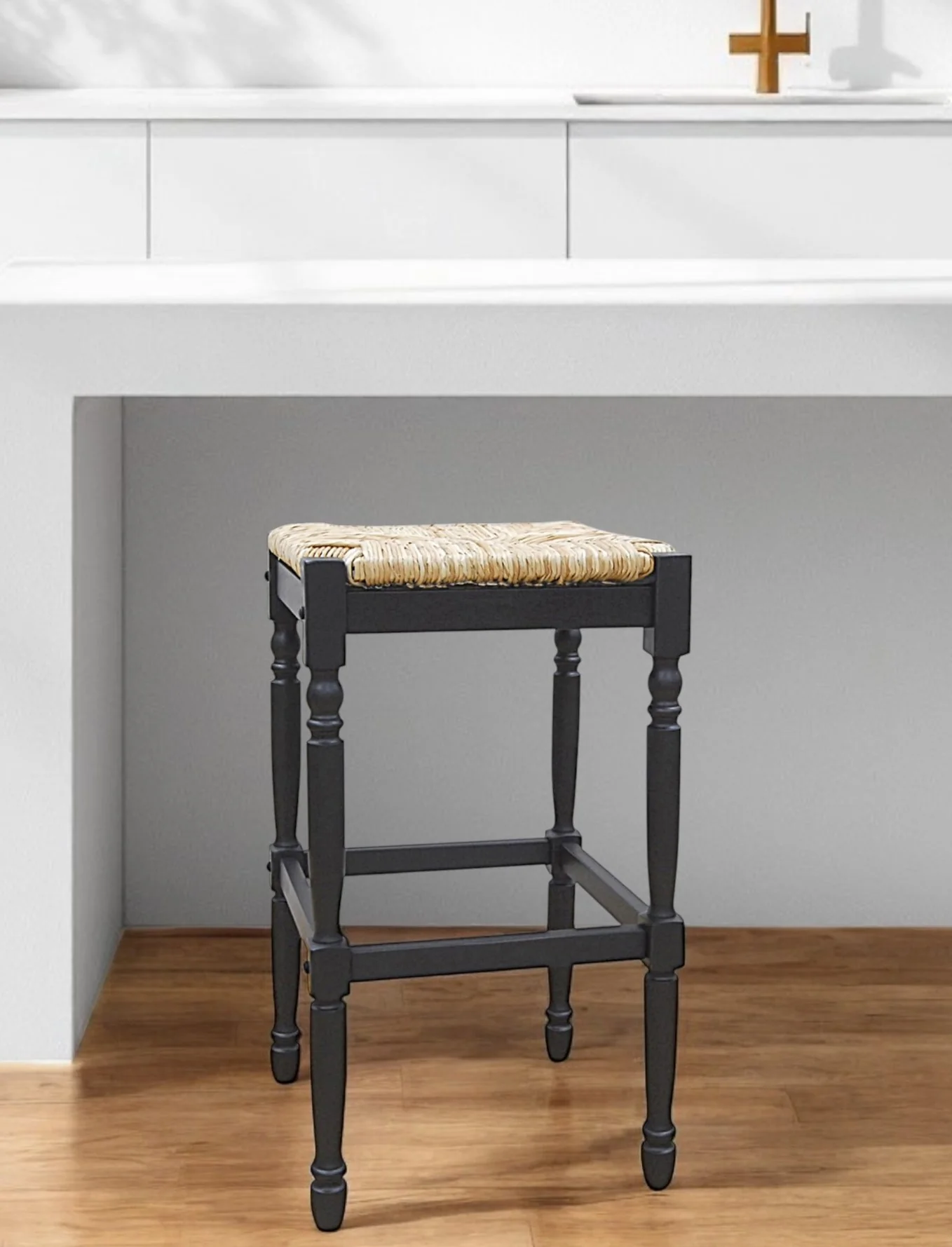 Natural And Black Solid Wood Backless Bar Height Bar Chair By Homeroots