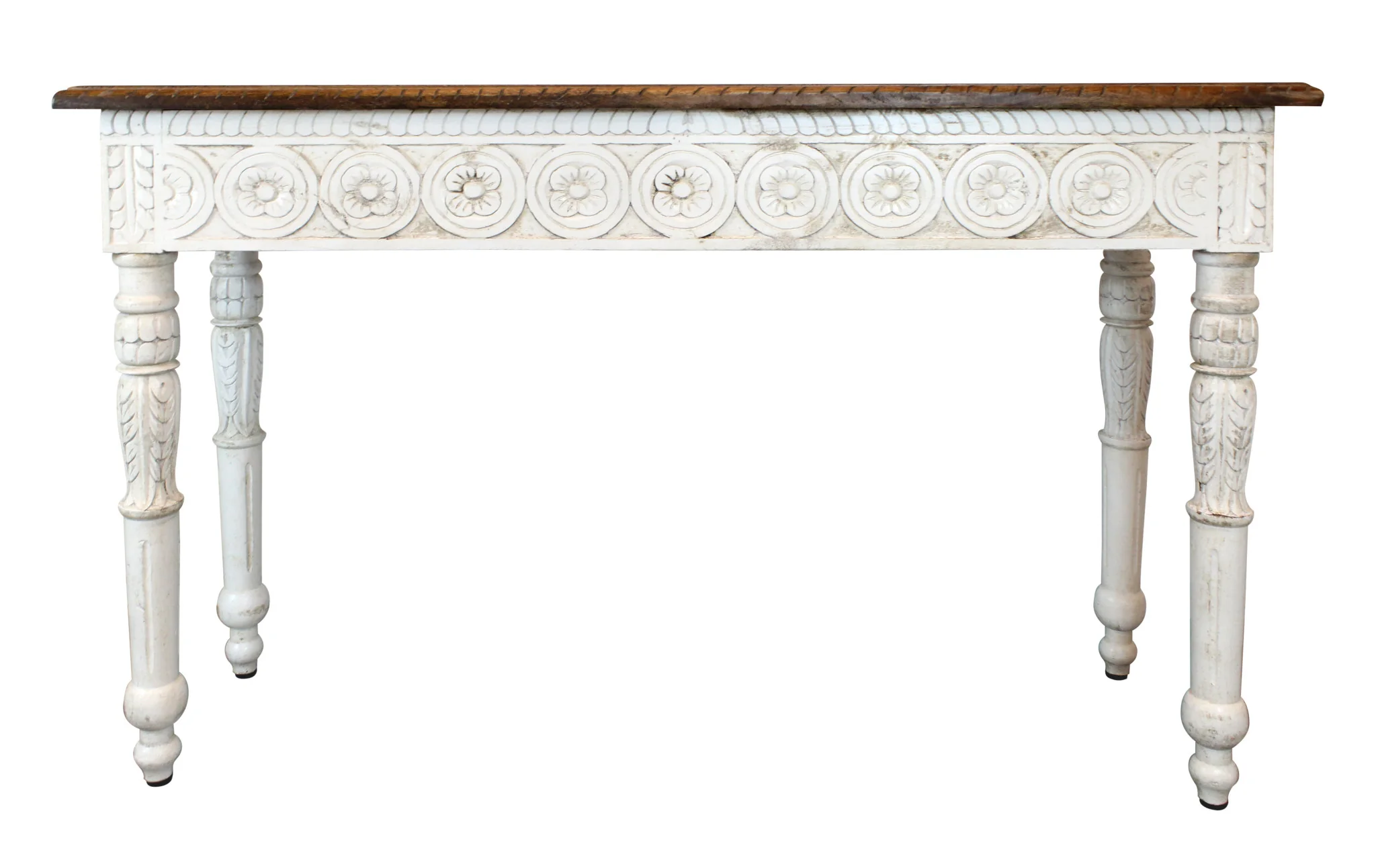 Natural and White Solid Wood Distressed Console Table By Homeroots