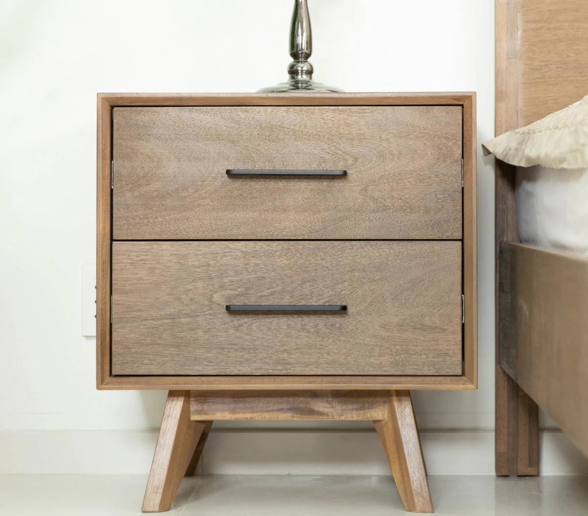 Natural Light Mocha Contemporary Nightstand With Two Drawers By Homeroots