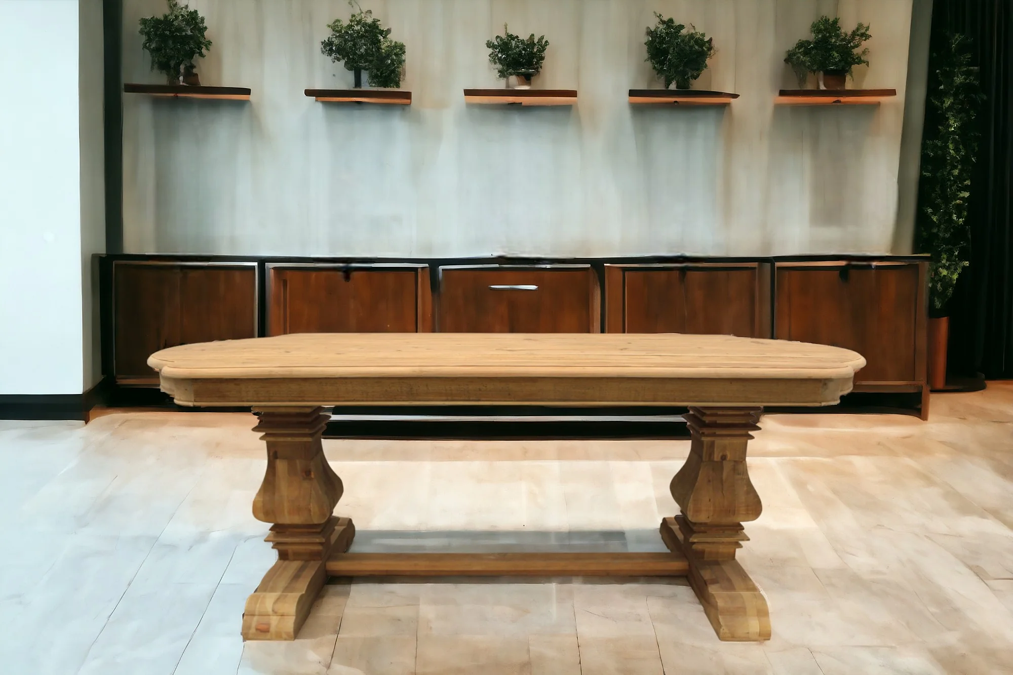 Natural Solid Wood Trestle Base Dining Table By Homeroots