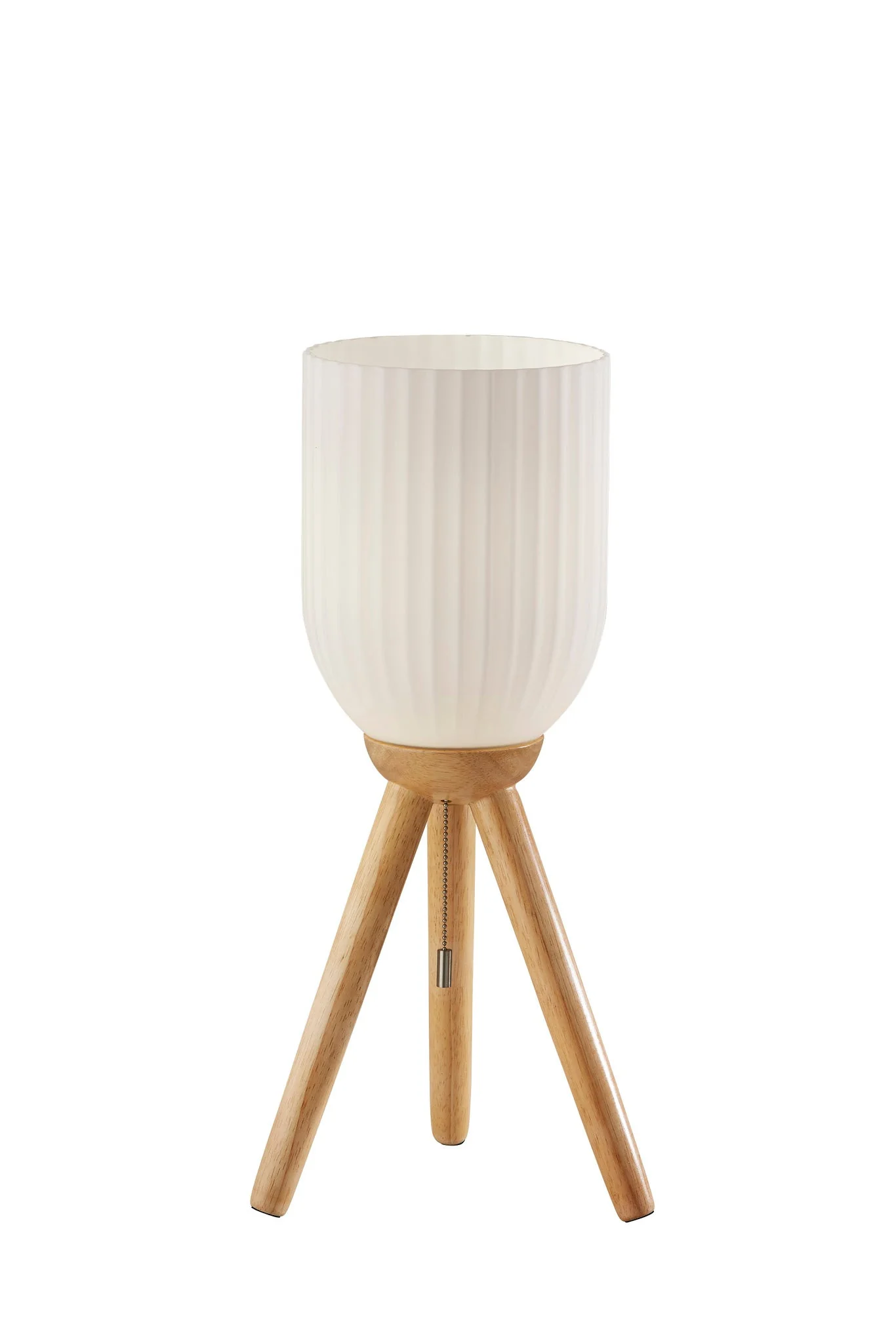 Natural Solid Wood Tripod Table Lamp With White Ribbed Glass Shade By Homeroots
